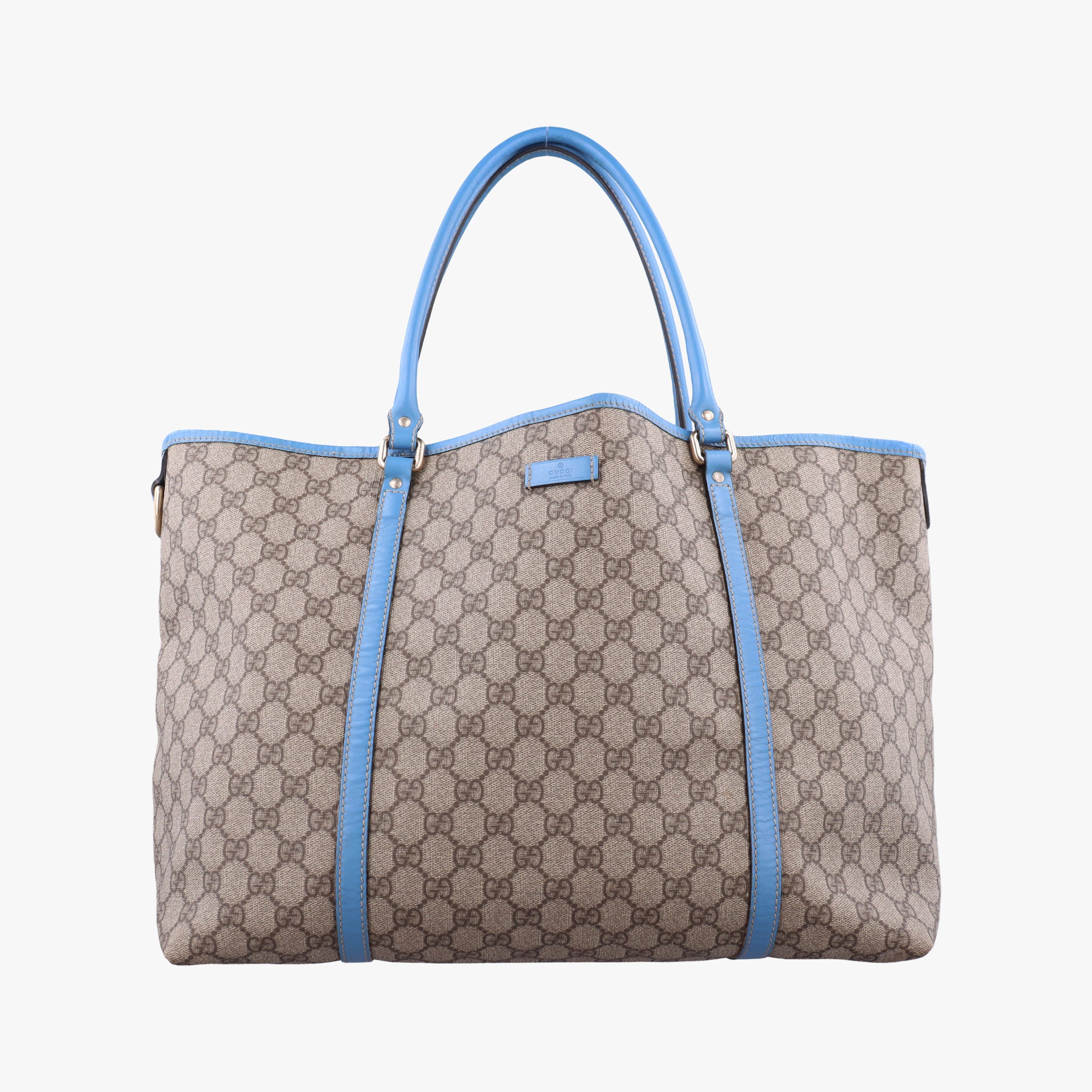 Pre-owned Gucci GG Plus GG Supreme beige×blue PVC coated canvas×Leather 197954 handbag | stylenewstar