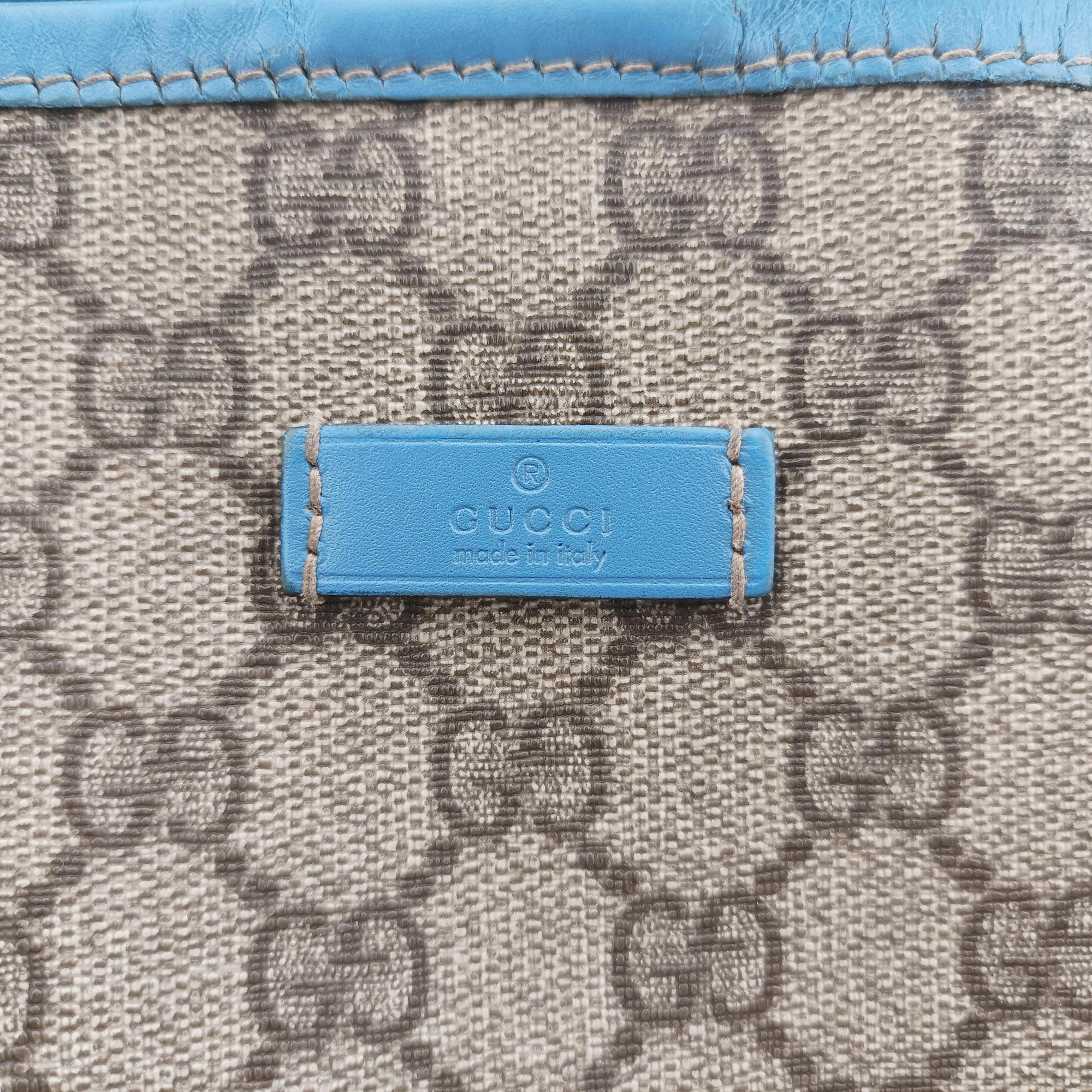 Pre-owned Gucci GG Plus GG Supreme beige×blue PVC coated canvas×Leather 197954 handbag | stylenewstar