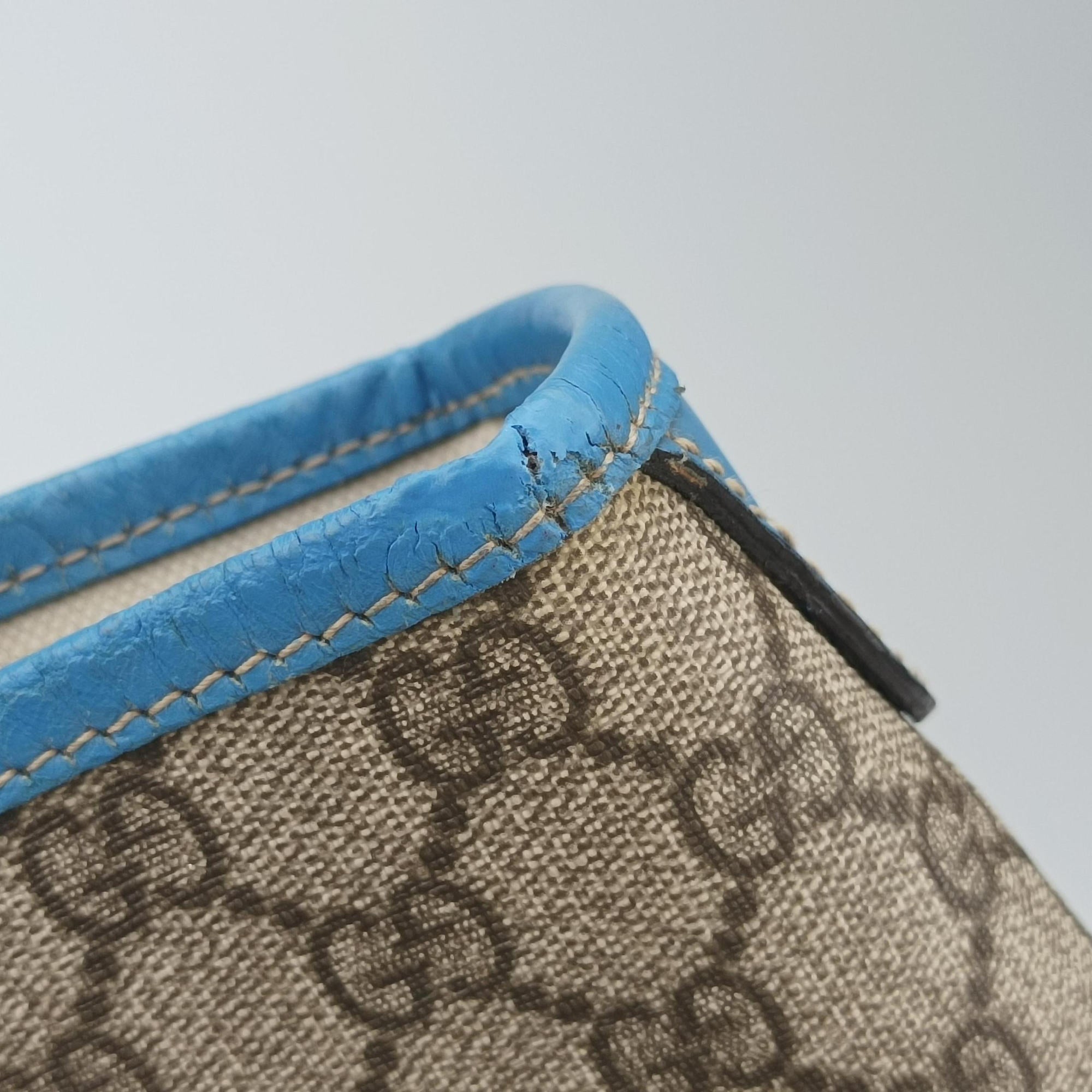 Pre-owned Gucci GG Plus GG Supreme beige×blue PVC coated canvas×Leather 197954 handbag | stylenewstar