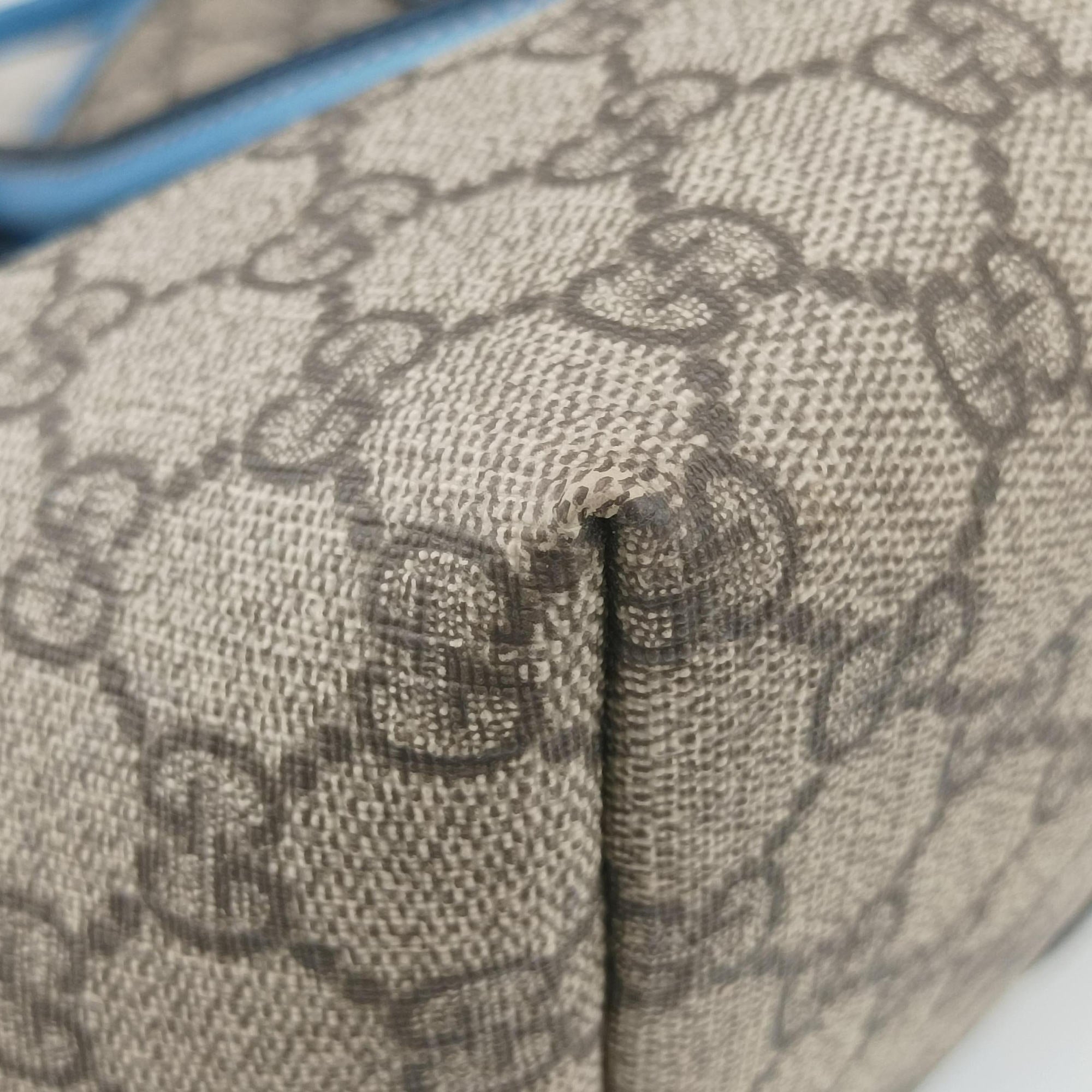 Pre-owned Gucci GG Plus GG Supreme beige×blue PVC coated canvas×Leather 197954 handbag | stylenewstar