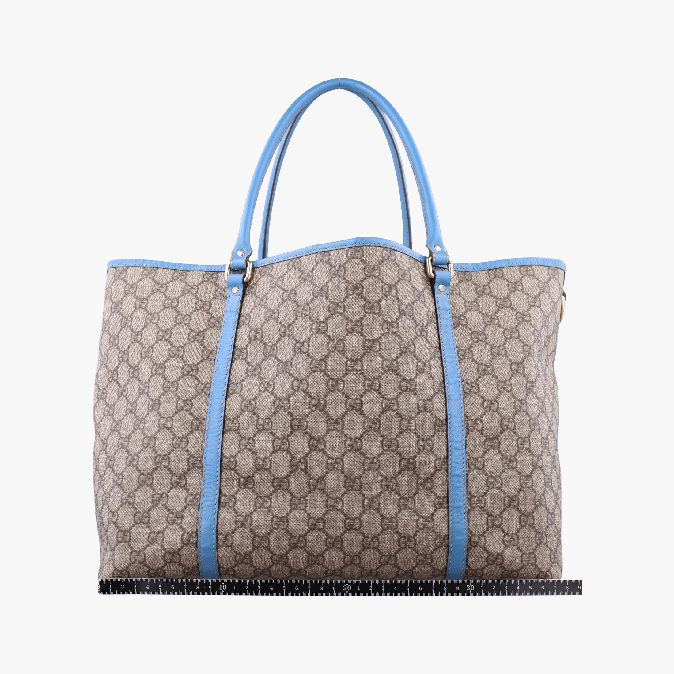 Pre-owned Gucci GG Plus GG Supreme beige×blue PVC coated canvas×Leather 197954 handbag | stylenewstar