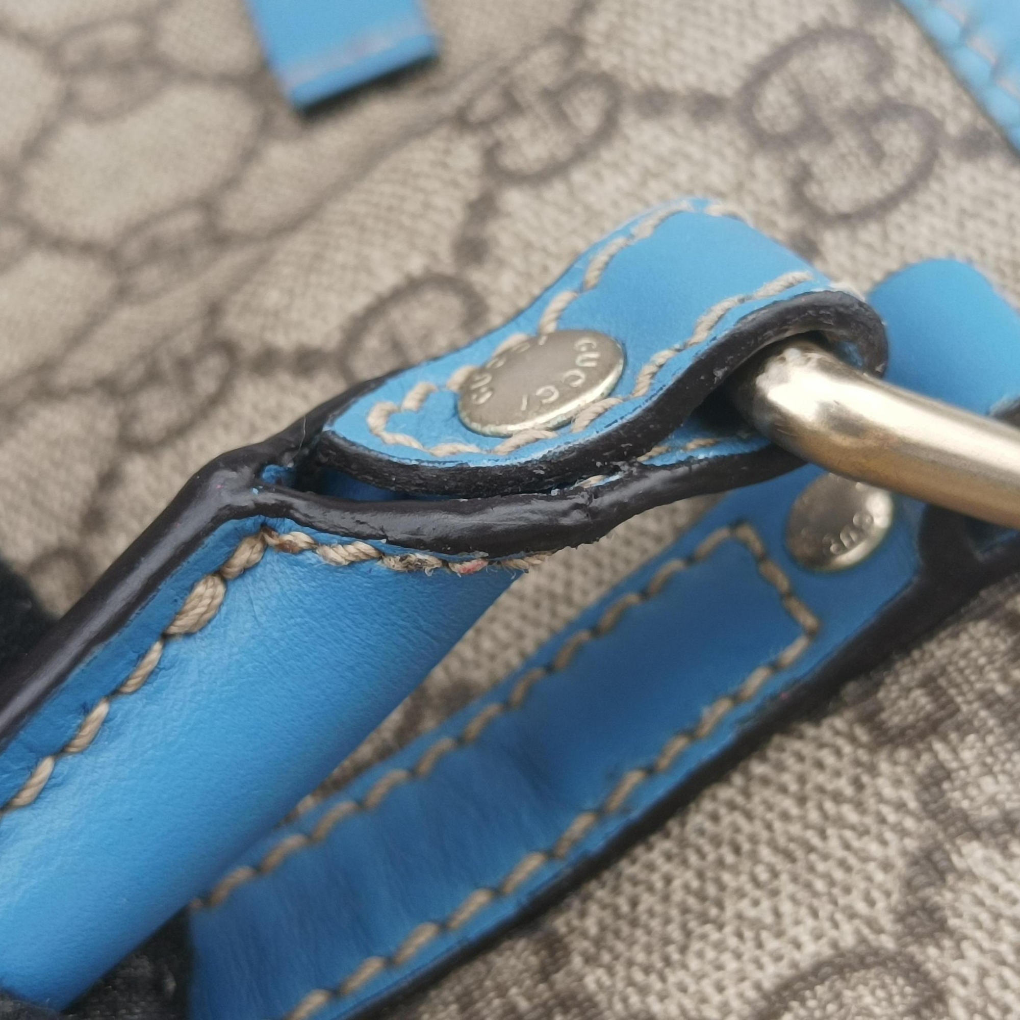 Pre-owned Gucci GG Plus GG Supreme beige×blue PVC coated canvas×Leather 197954 handbag | stylenewstar