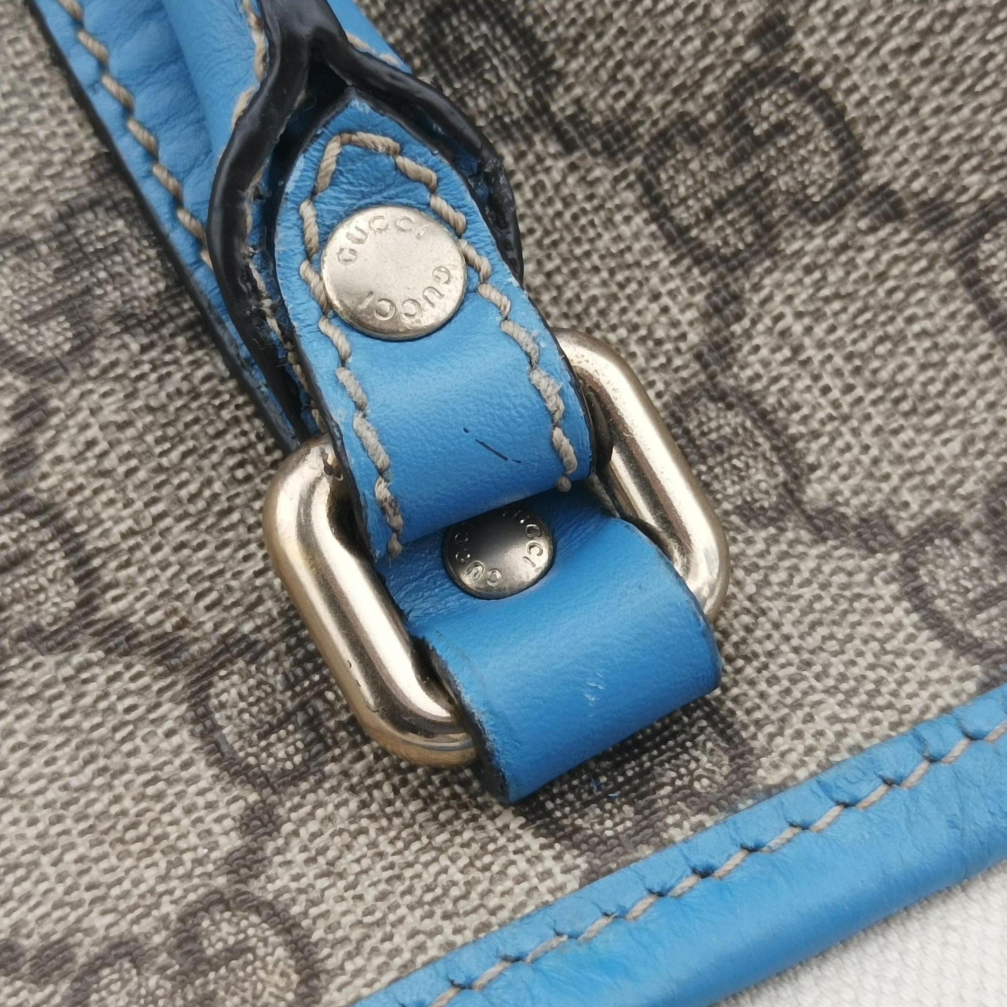 Pre-owned Gucci GG Plus GG Supreme beige×blue PVC coated canvas×Leather 197954 handbag | stylenewstar