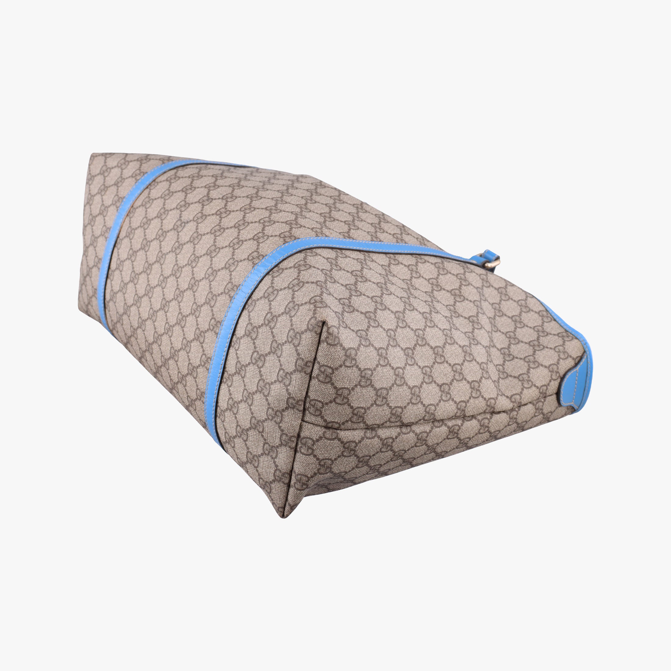 Pre-owned Gucci GG Plus GG Supreme beige×blue PVC coated canvas×Leather 197954 handbag | stylenewstar