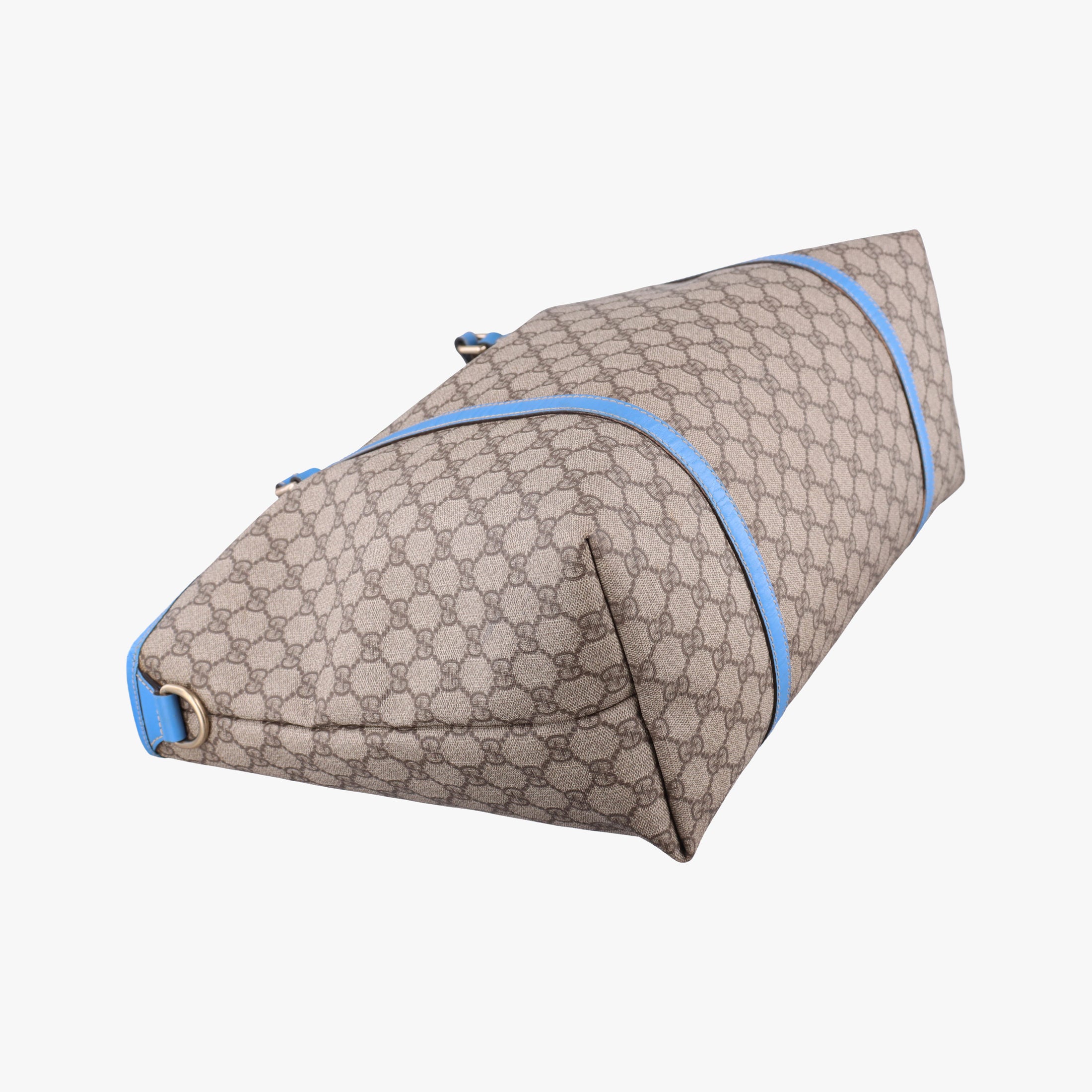 Pre-owned Gucci GG Plus GG Supreme beige×blue PVC coated canvas×Leather 197954 handbag | stylenewstar