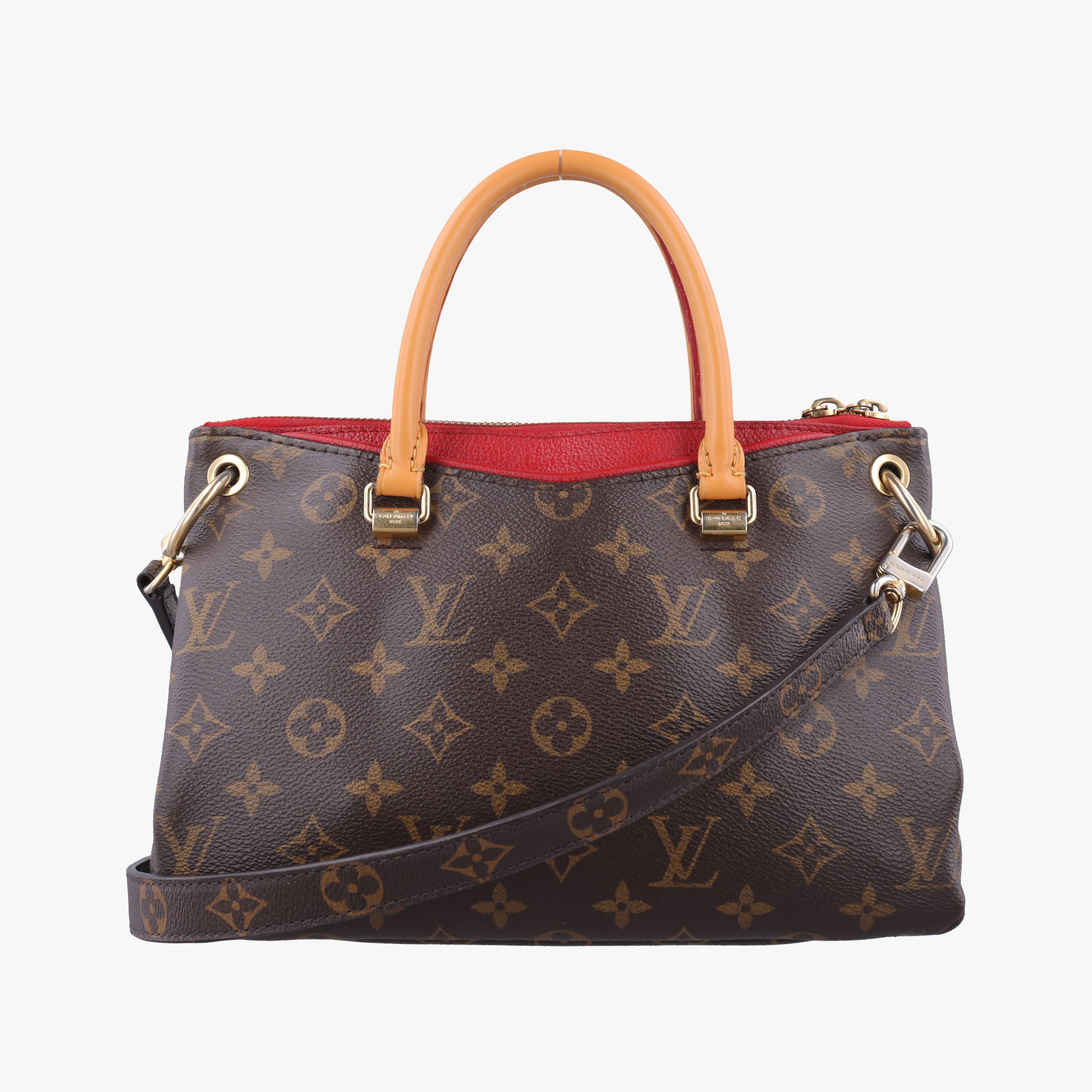 Pre-owned Louis Vuitton Pallas BB Brown×CERISE Monogram canvas×Calfskin M41241 shoulderbag | stylenewstar