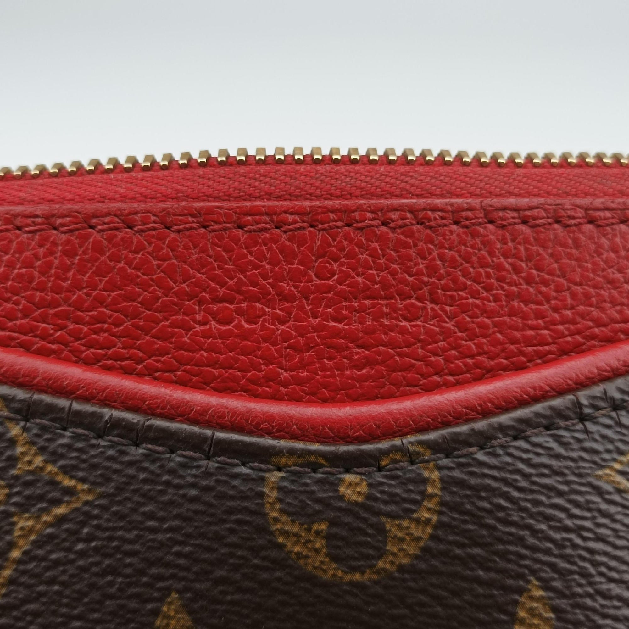 Pre-owned Louis Vuitton Pallas BB Brown×CERISE Monogram canvas×Calfskin M41241 shoulderbag | stylenewstar