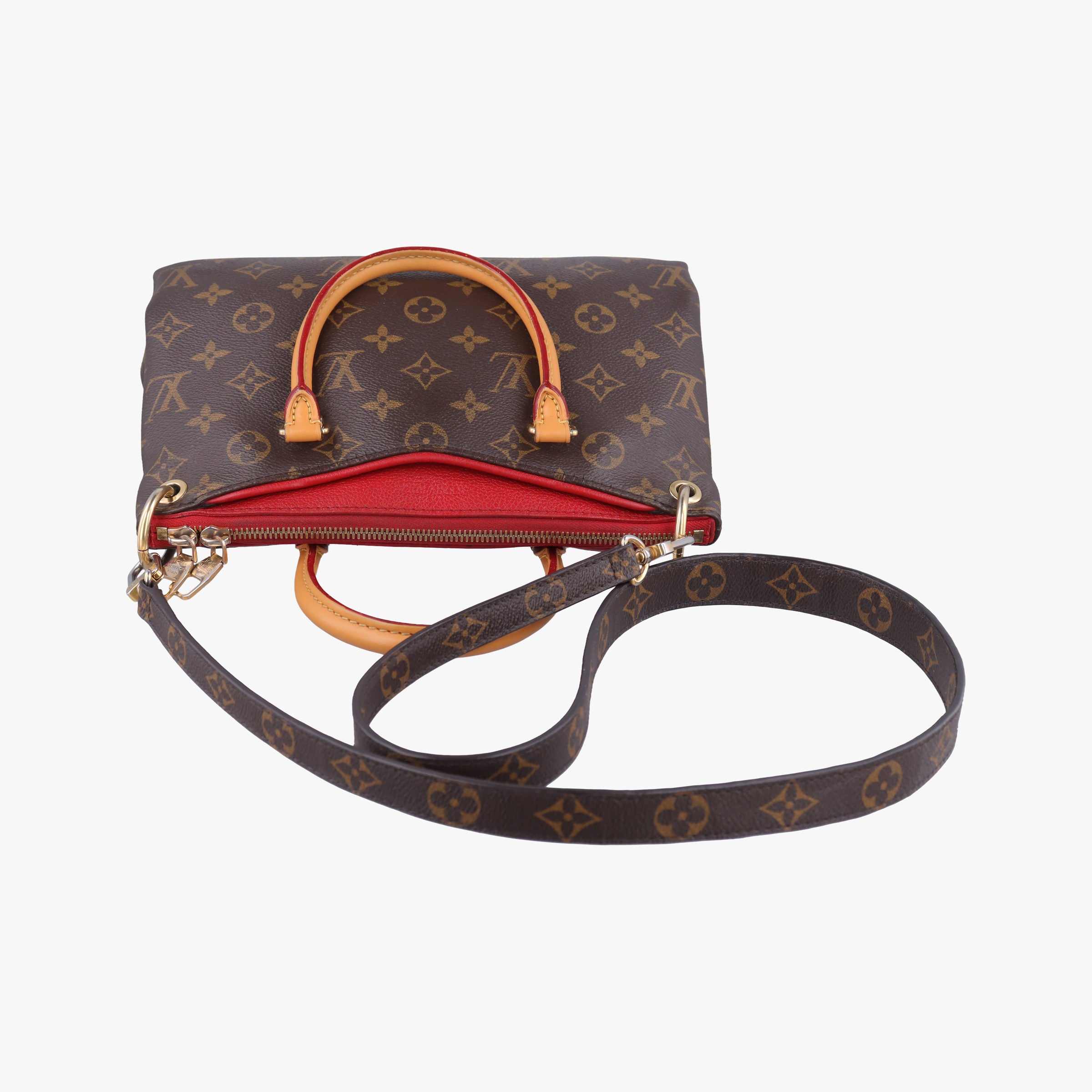 Pre-owned Louis Vuitton Pallas BB Brown×CERISE Monogram canvas×Calfskin M41241 shoulderbag | stylenewstar