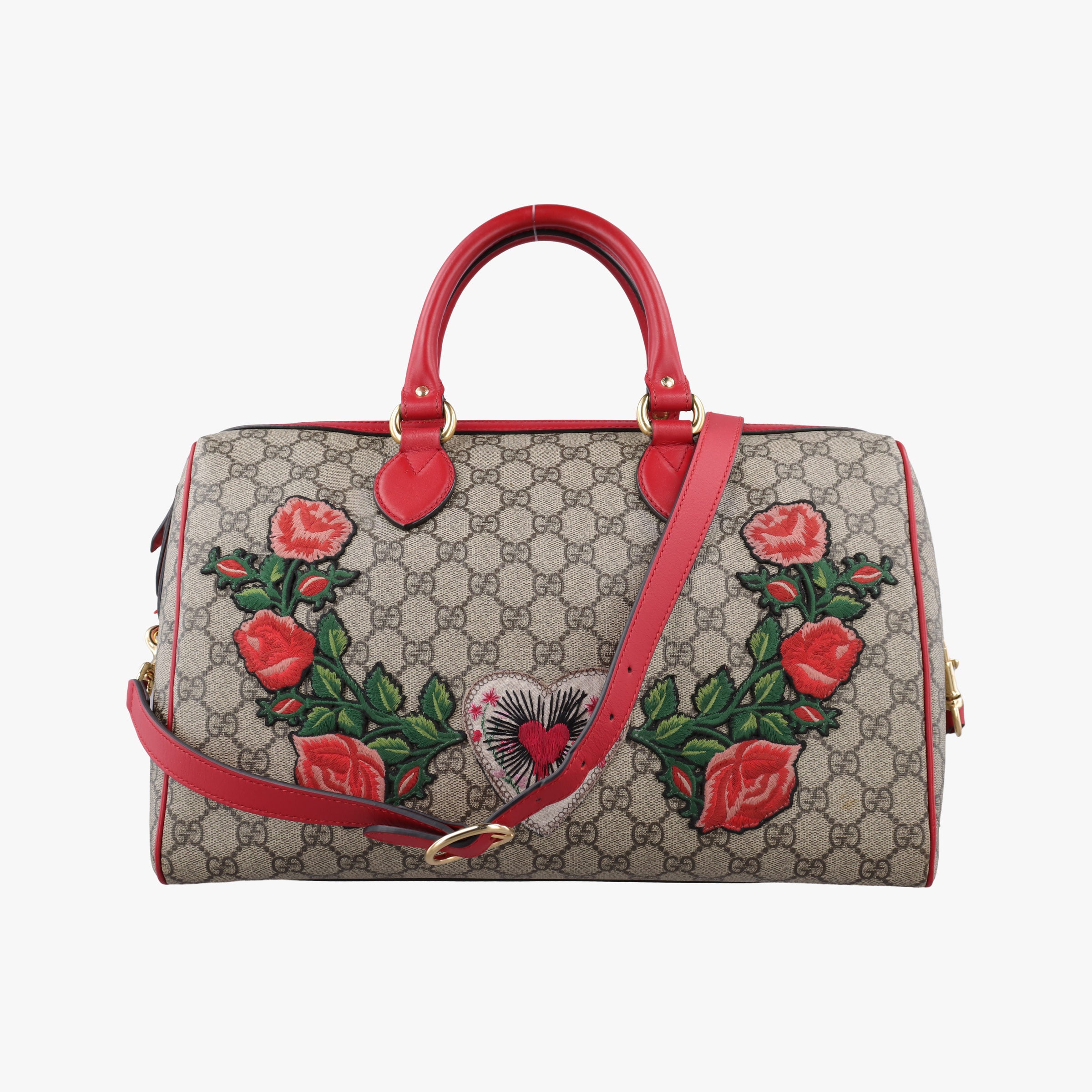 Secondhand Gucci GG SUPREME BOSTON beige×red PVC coated canvas× leather 409527 shoulderbag | stylenewstar