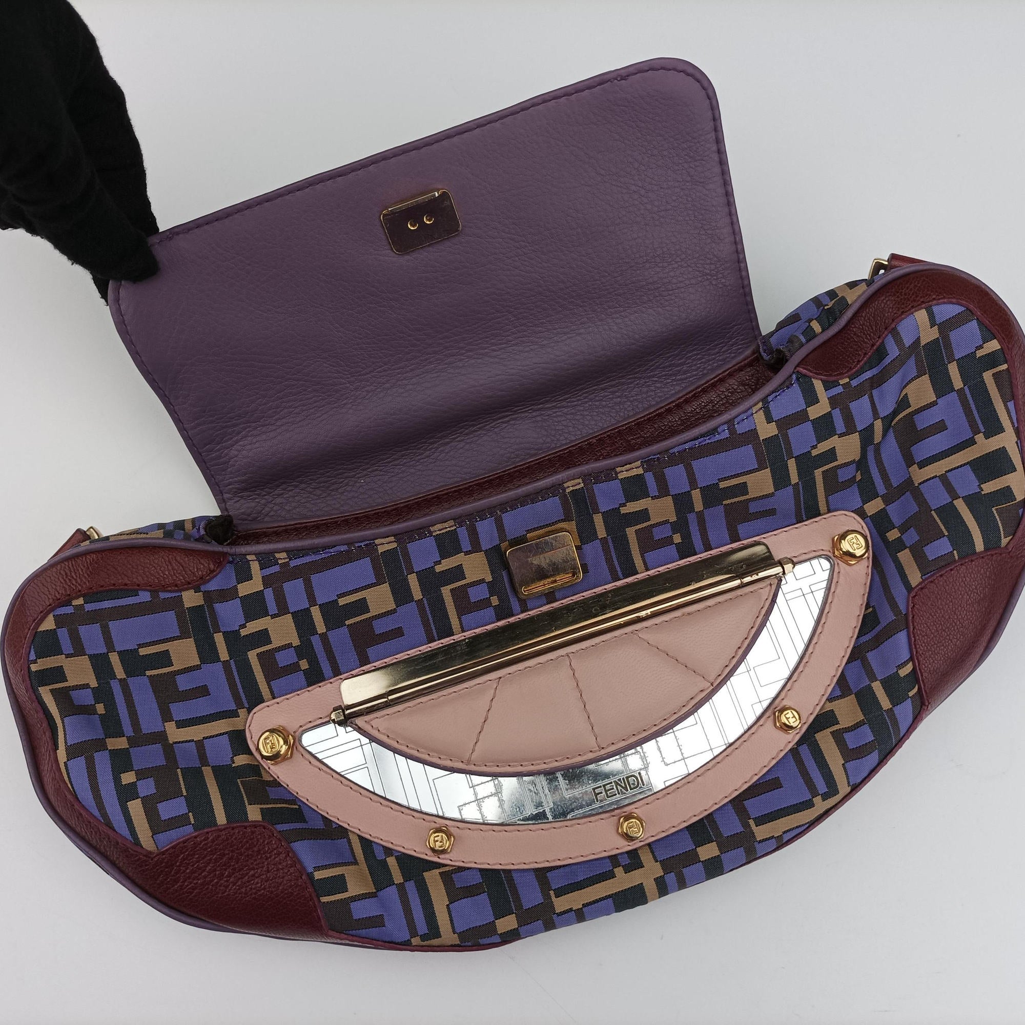 Pre-owned Fendi Zucca Vanity Mirror Multicolour nylon×leather 8BN133 shoulderbag | stylenewstar