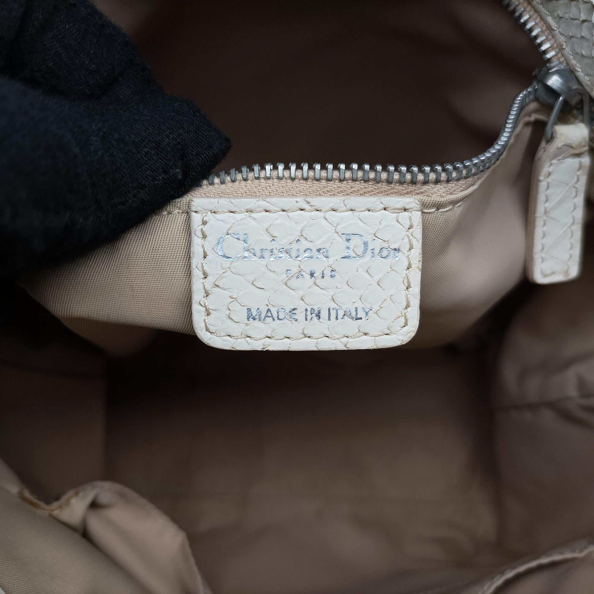 Pre-owned Christian Dior Street Chic Beige x White Canvas x Snake Leather  handbag | stylenewstar