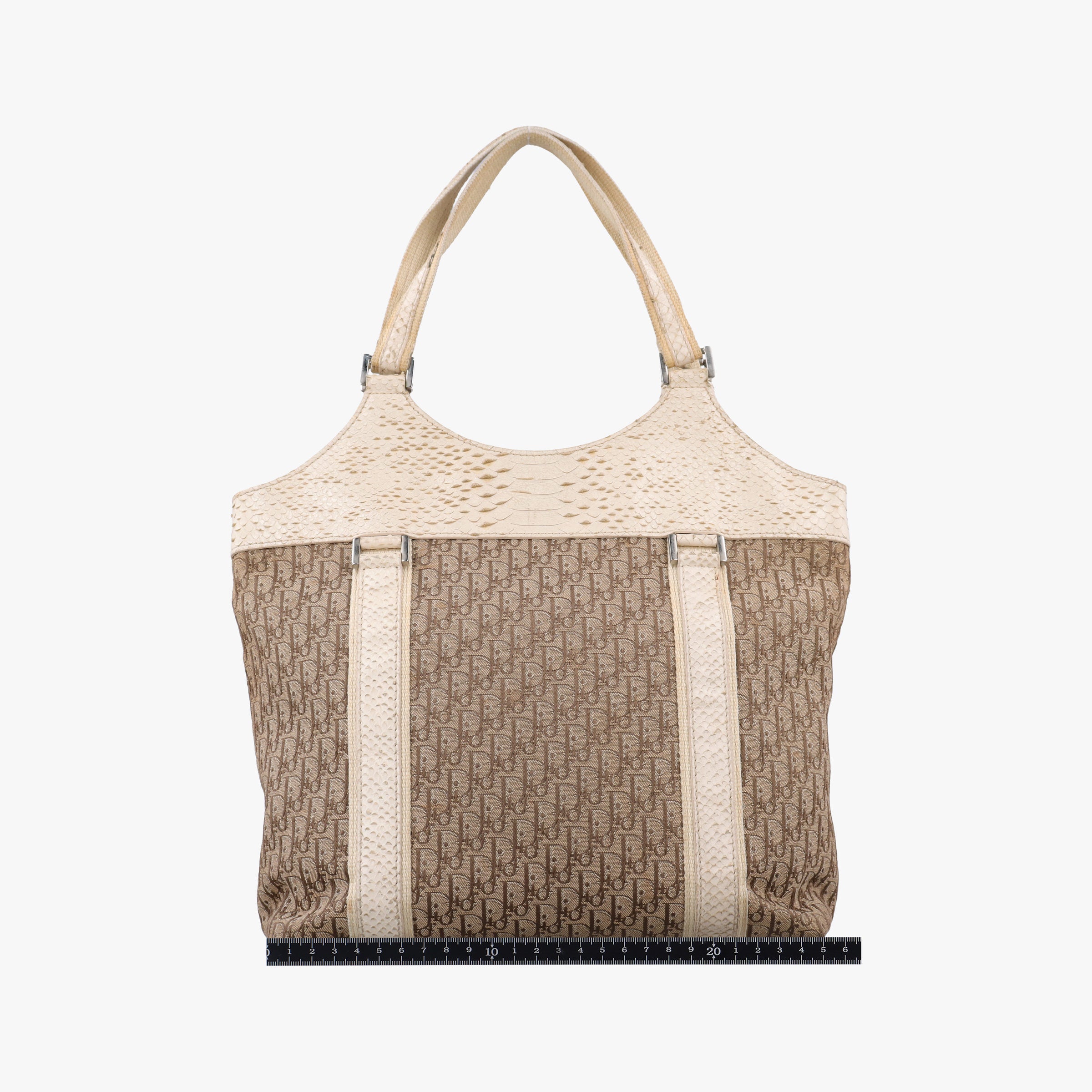 Pre-owned Christian Dior Street Chic Beige x White Canvas x Snake Leather  handbag | stylenewstar