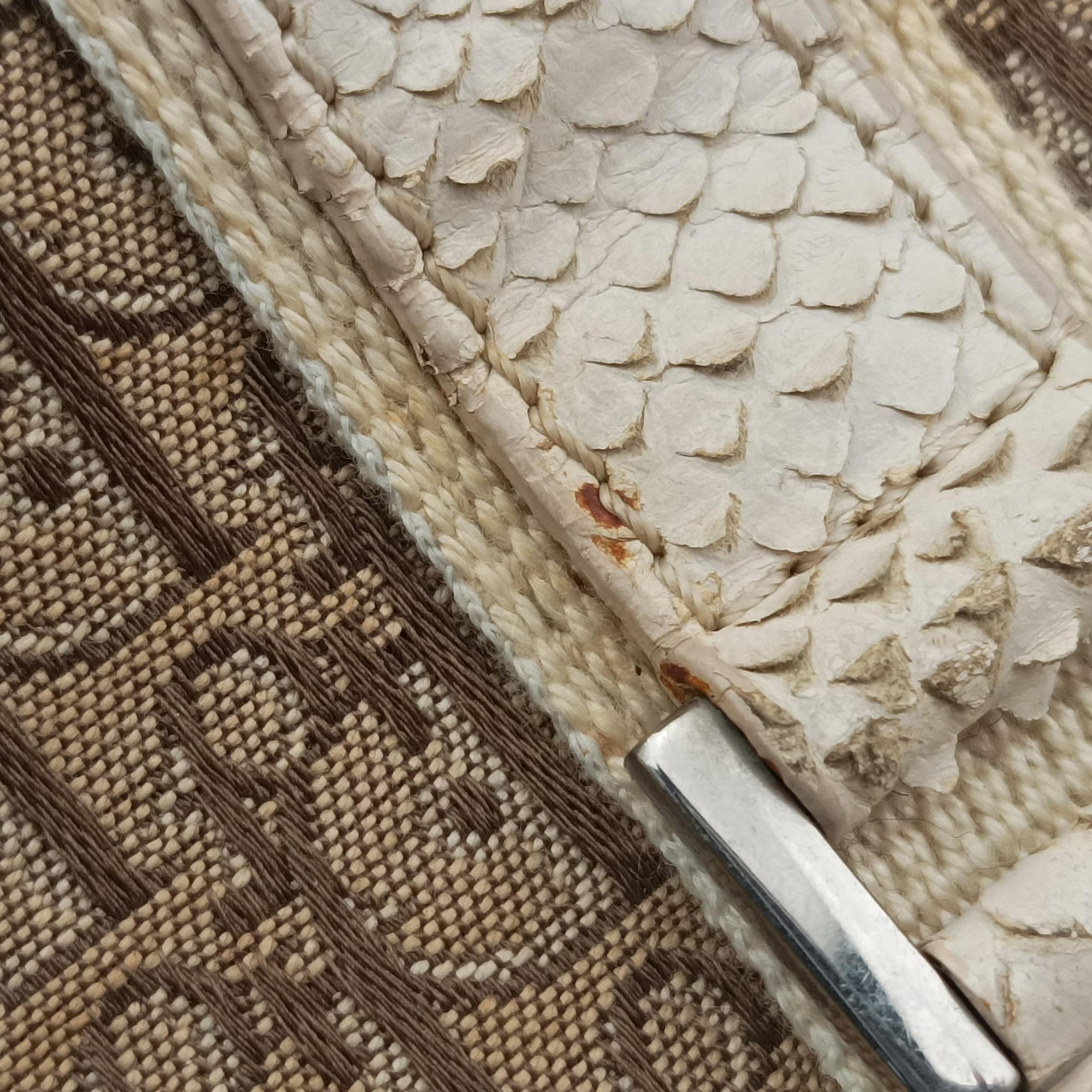 Pre-owned Christian Dior Street Chic Beige x White Canvas x Snake Leather  handbag | stylenewstar