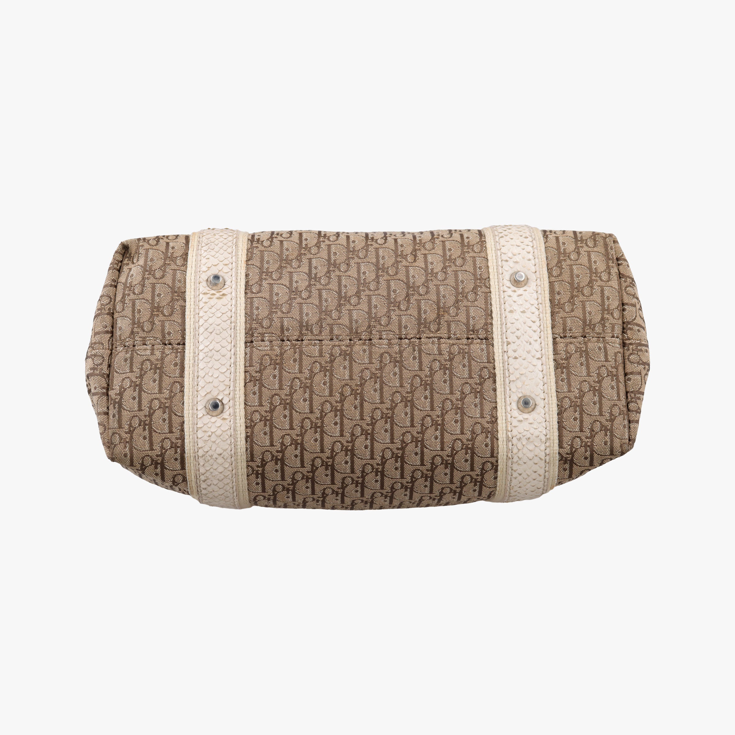 Pre-owned Christian Dior Street Chic Beige x White Canvas x Snake Leather  handbag | stylenewstar