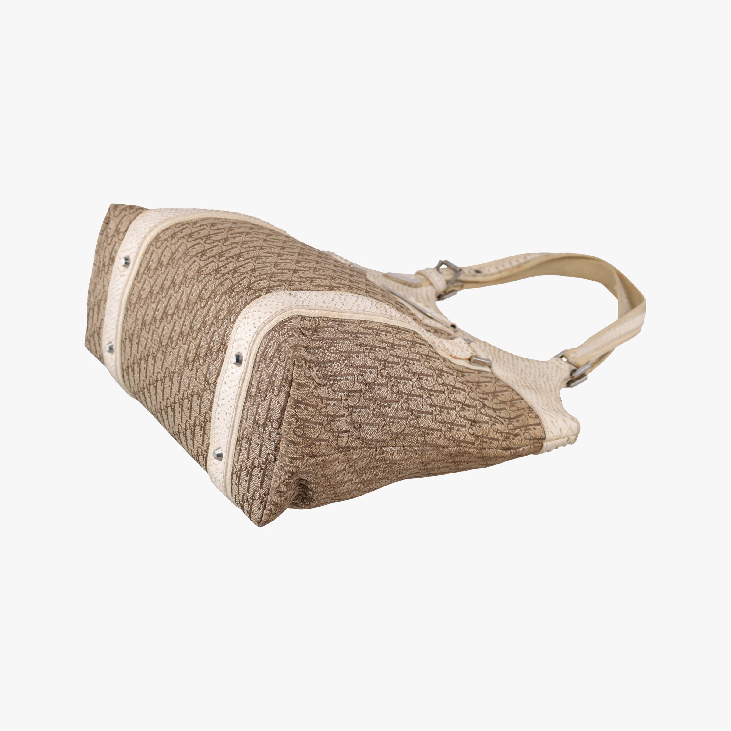 Pre-owned Christian Dior Street Chic Beige x White Canvas x Snake Leather  handbag | stylenewstar