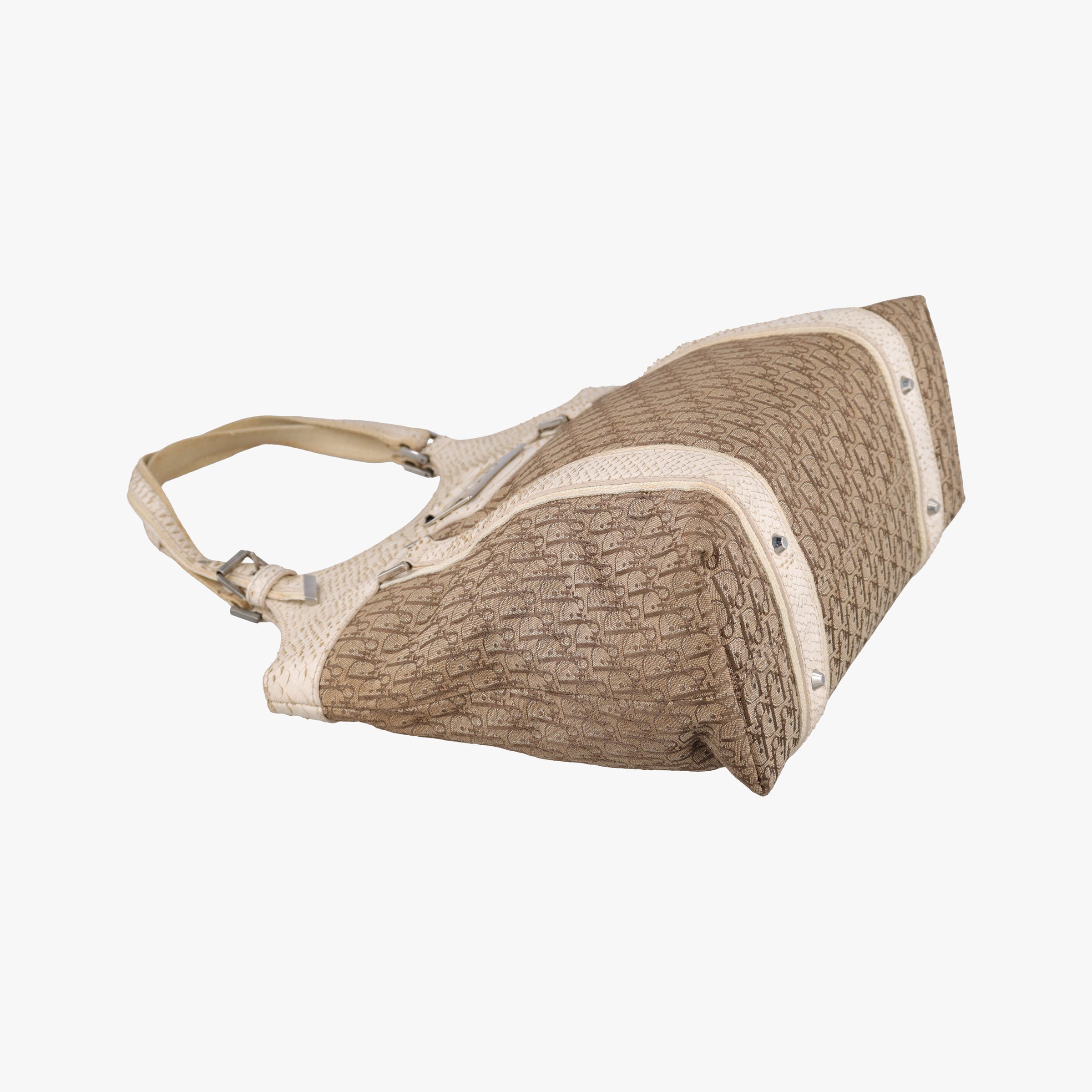 Pre-owned Christian Dior Street Chic Beige x White Canvas x Snake Leather  handbag | stylenewstar