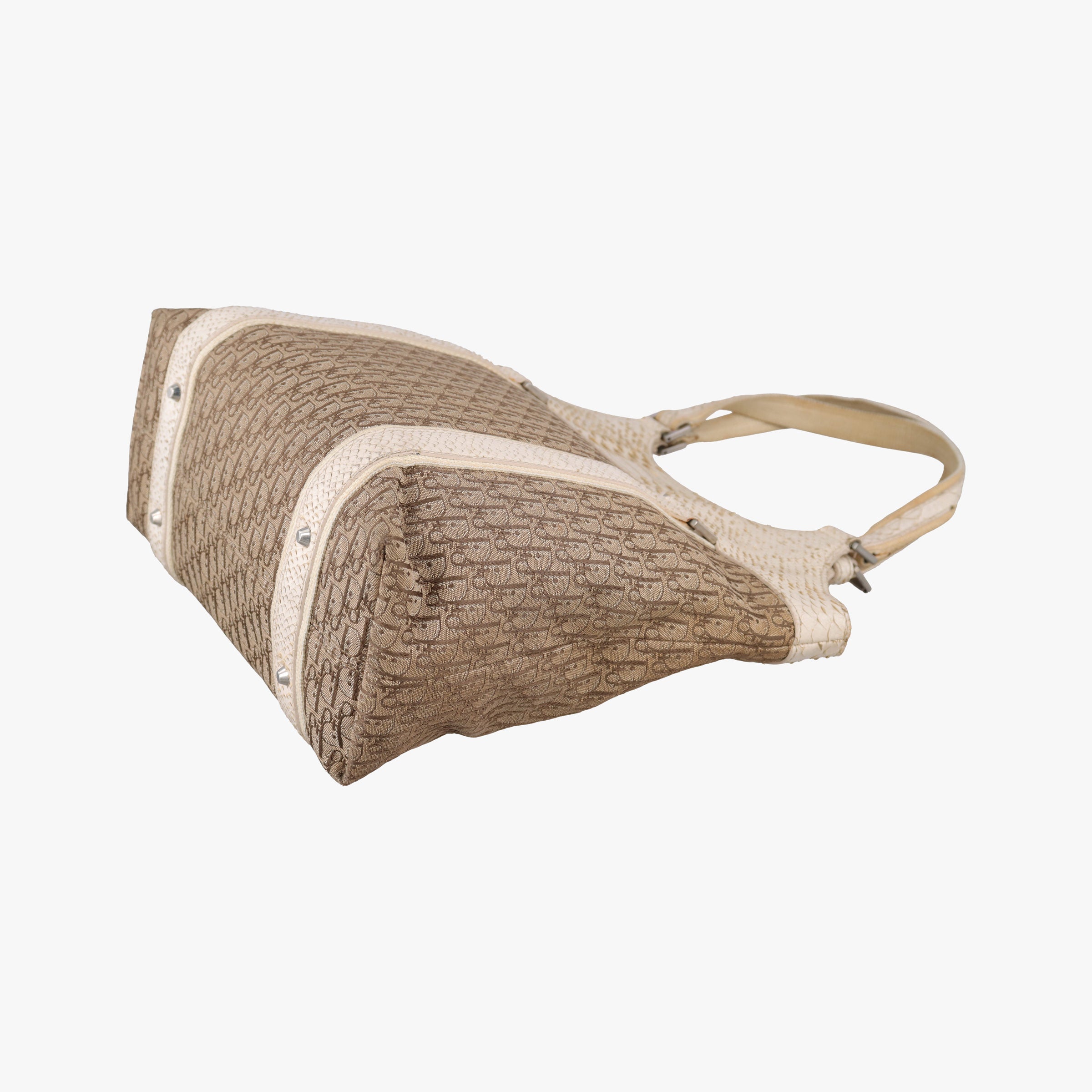 Pre-owned Christian Dior Street Chic Beige x White Canvas x Snake Leather  handbag | stylenewstar