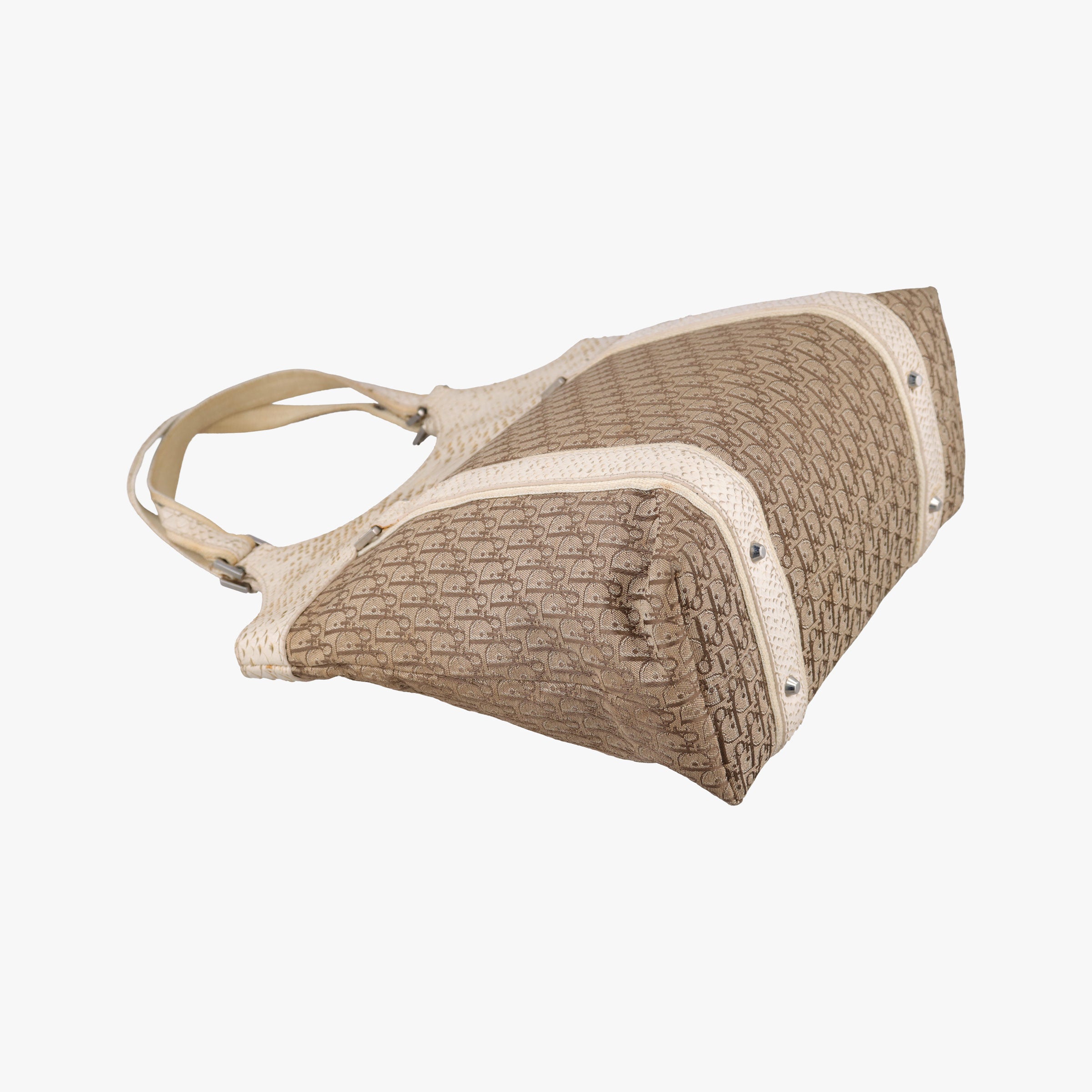 Pre-owned Christian Dior Street Chic Beige x White Canvas x Snake Leather  handbag | stylenewstar