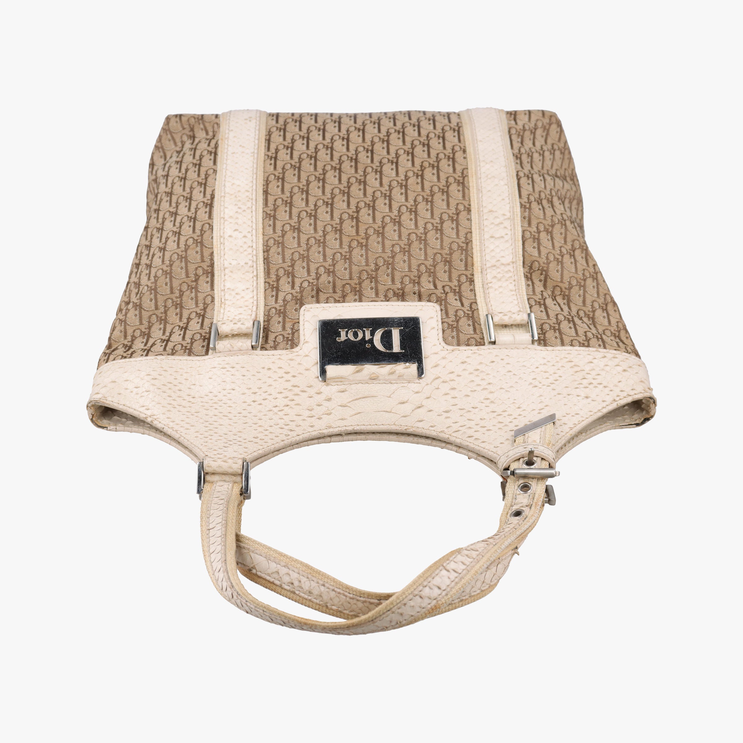 Pre-owned Christian Dior Street Chic Beige x White Canvas x Snake Leather  handbag | stylenewstar