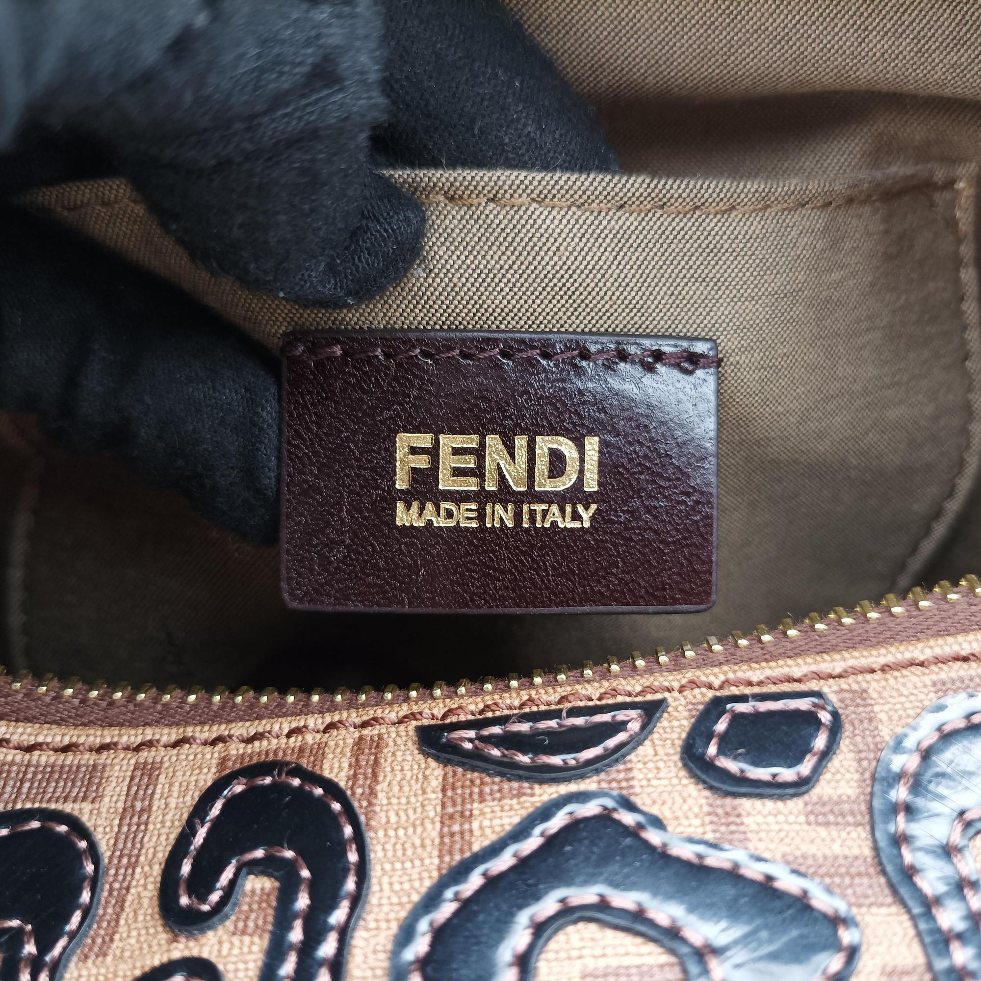Pre-owned Fendi Zucchino Boston Brown×Black PVC Coated Canvas×Patent 8BL068 handbag | stylenewstar