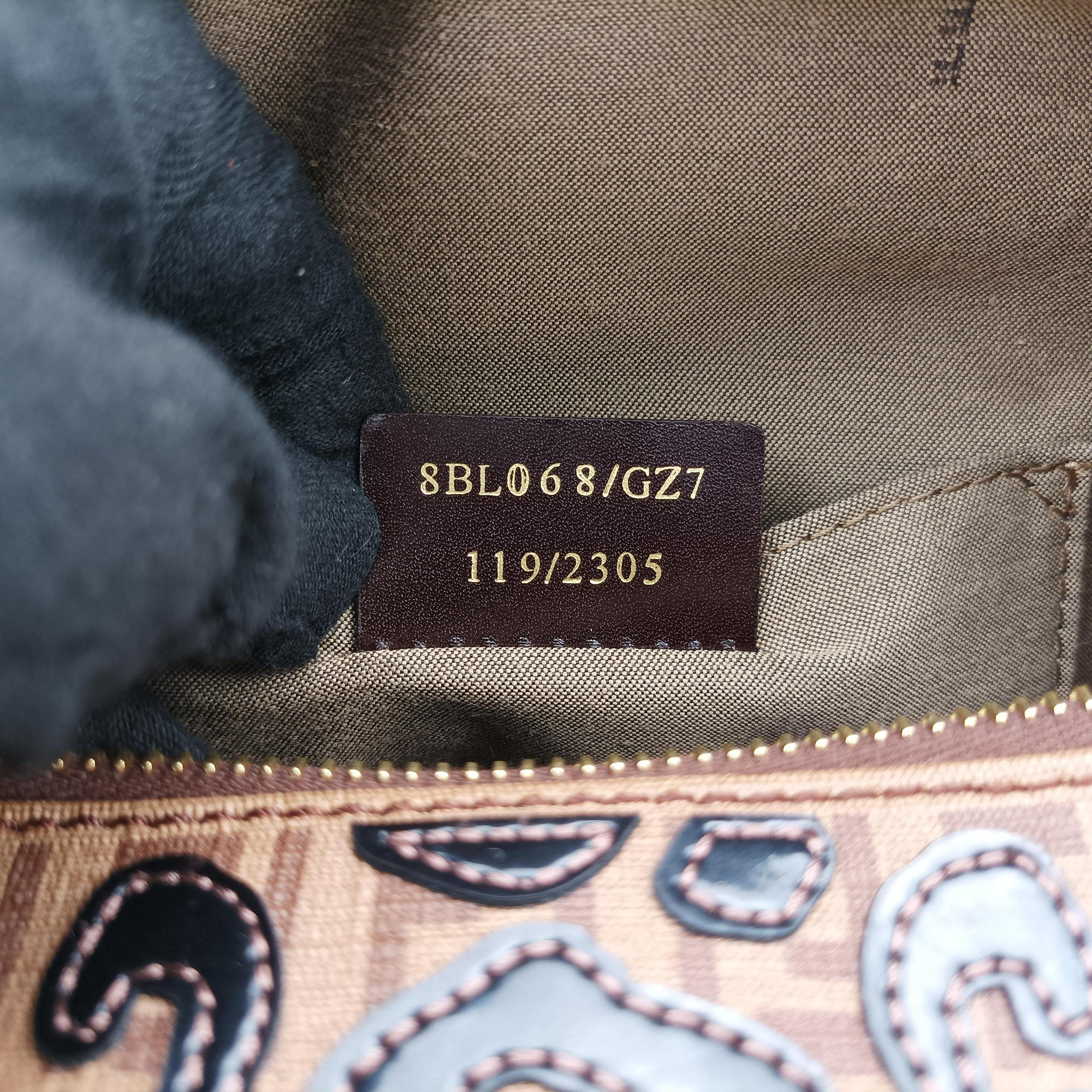 Pre-owned Fendi Zucchino Boston Brown×Black PVC Coated Canvas×Patent 8BL068 handbag | stylenewstar