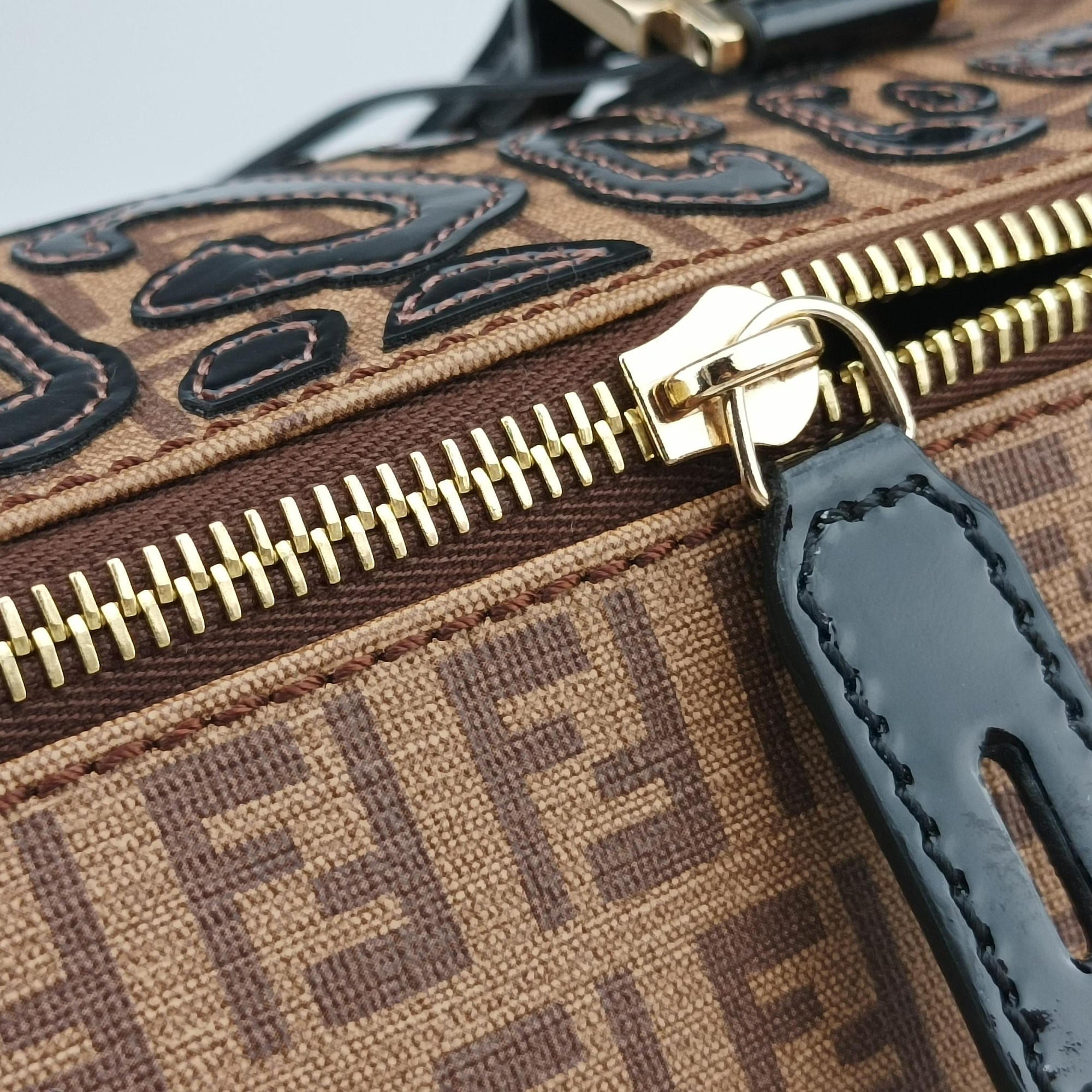 Pre-owned Fendi Zucchino Boston Brown×Black PVC Coated Canvas×Patent 8BL068 handbag | stylenewstar