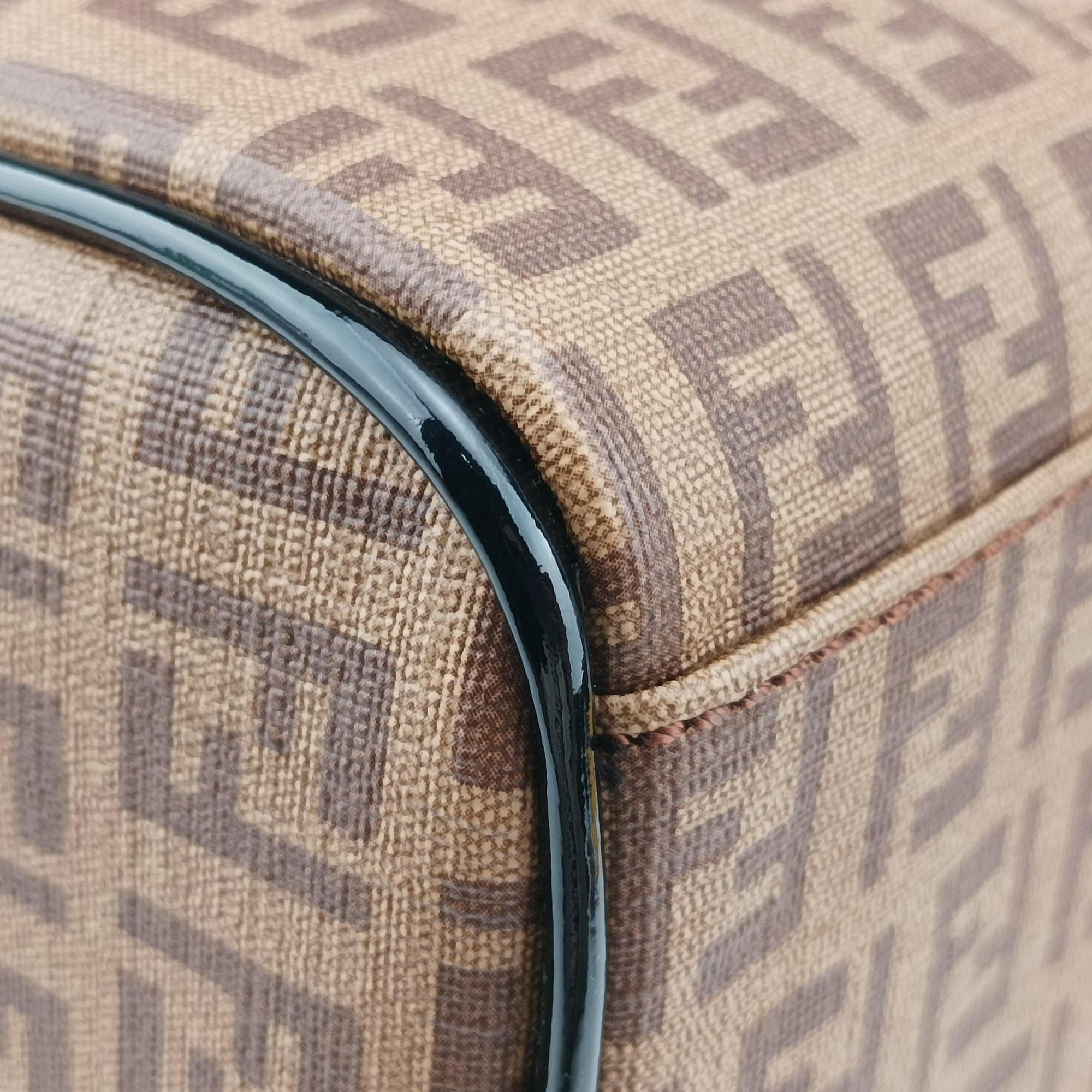 Pre-owned Fendi Zucchino Boston Brown×Black PVC Coated Canvas×Patent 8BL068 handbag | stylenewstar