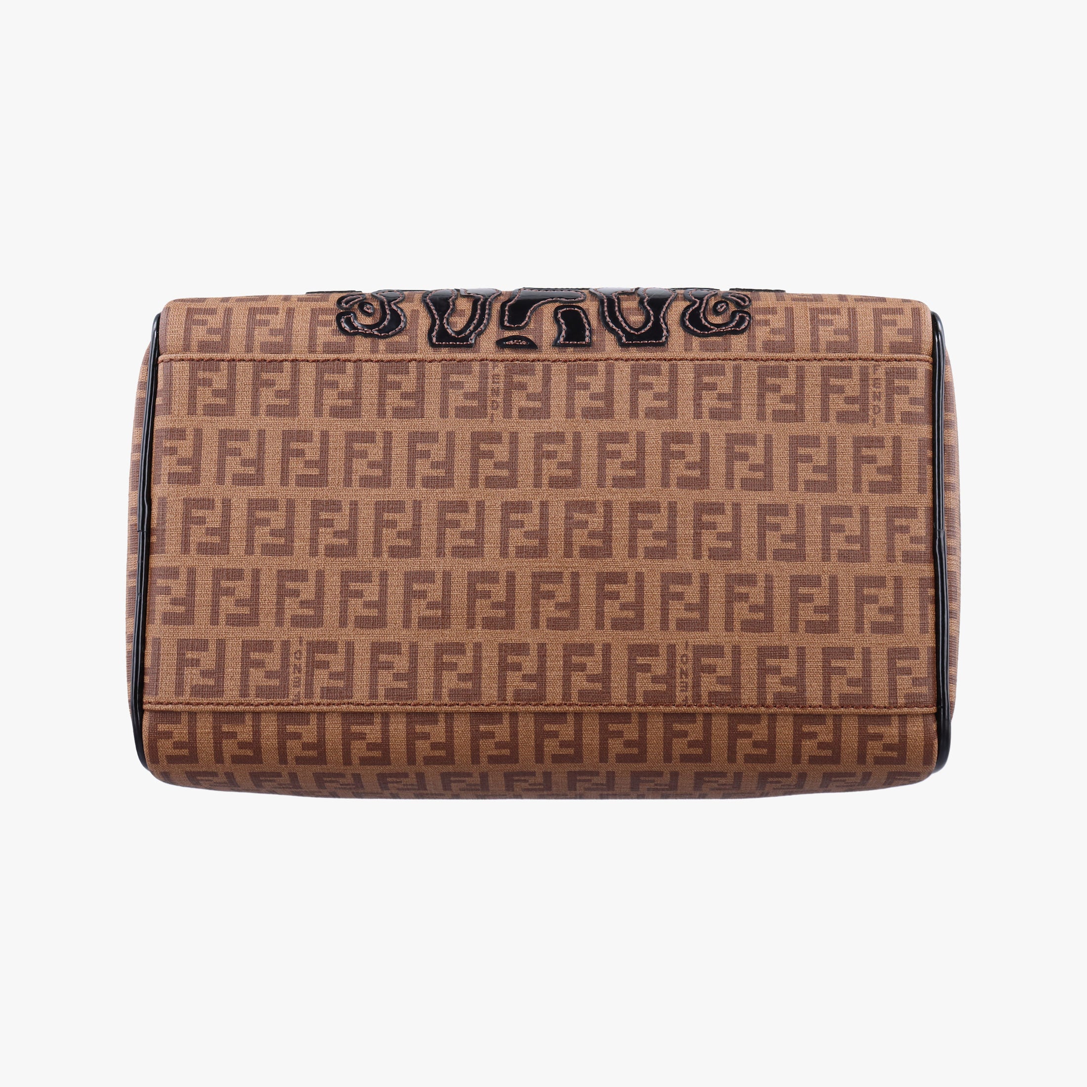 Pre-owned Fendi Zucchino Boston Brown×Black PVC Coated Canvas×Patent 8BL068 handbag | stylenewstar