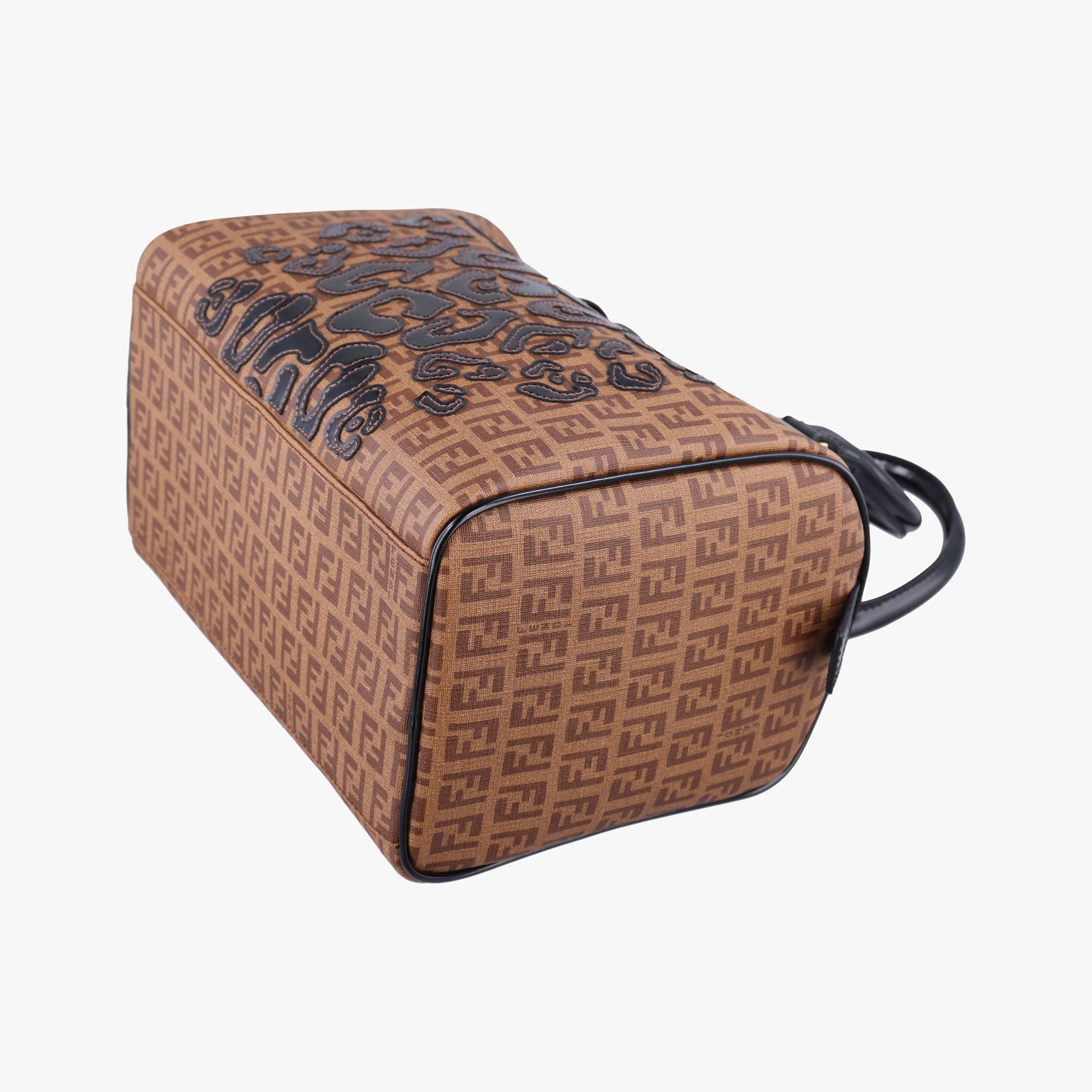 Pre-owned Fendi Zucchino Boston Brown×Black PVC Coated Canvas×Patent 8BL068 handbag | stylenewstar