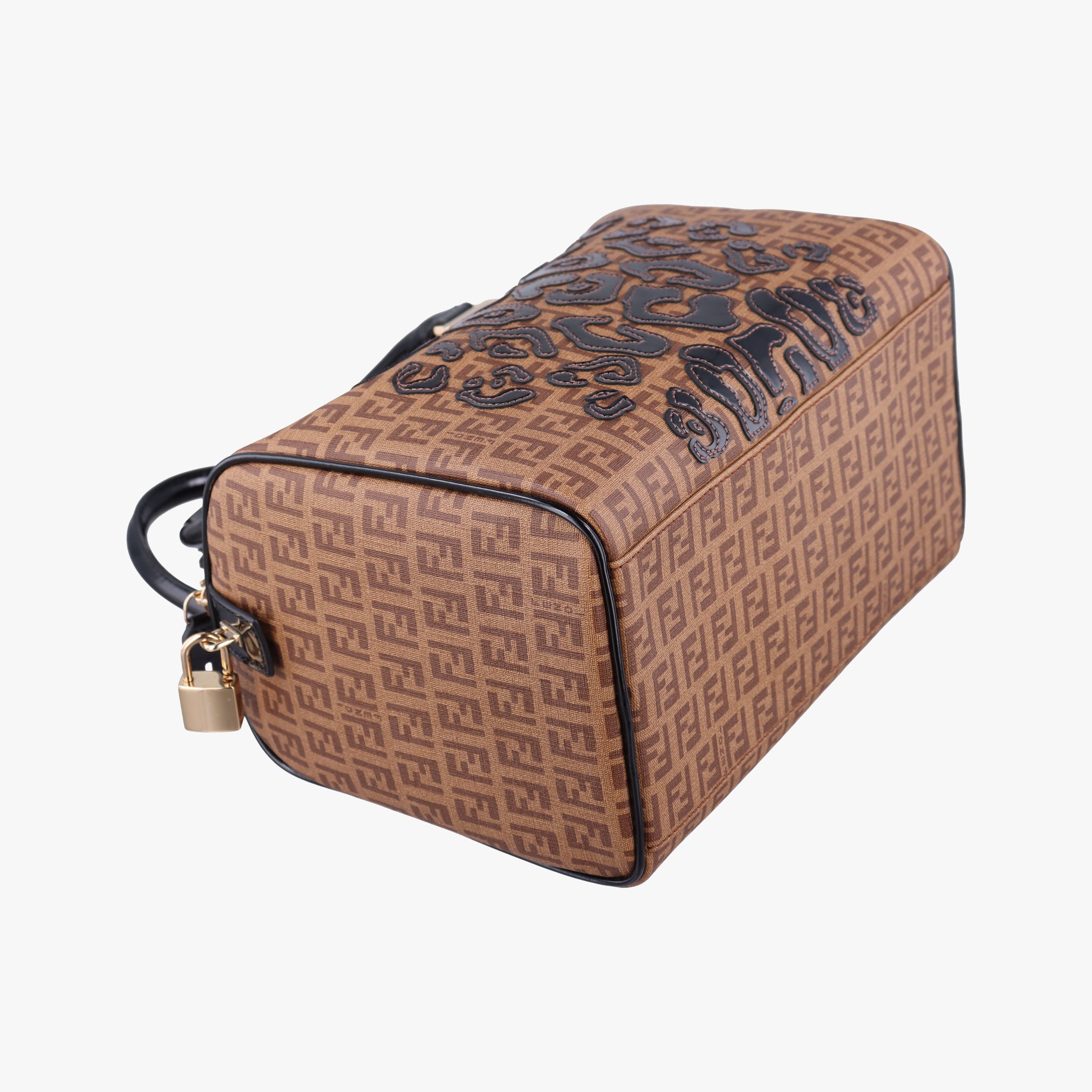 Pre-owned Fendi Zucchino Boston Brown×Black PVC Coated Canvas×Patent 8BL068 handbag | stylenewstar