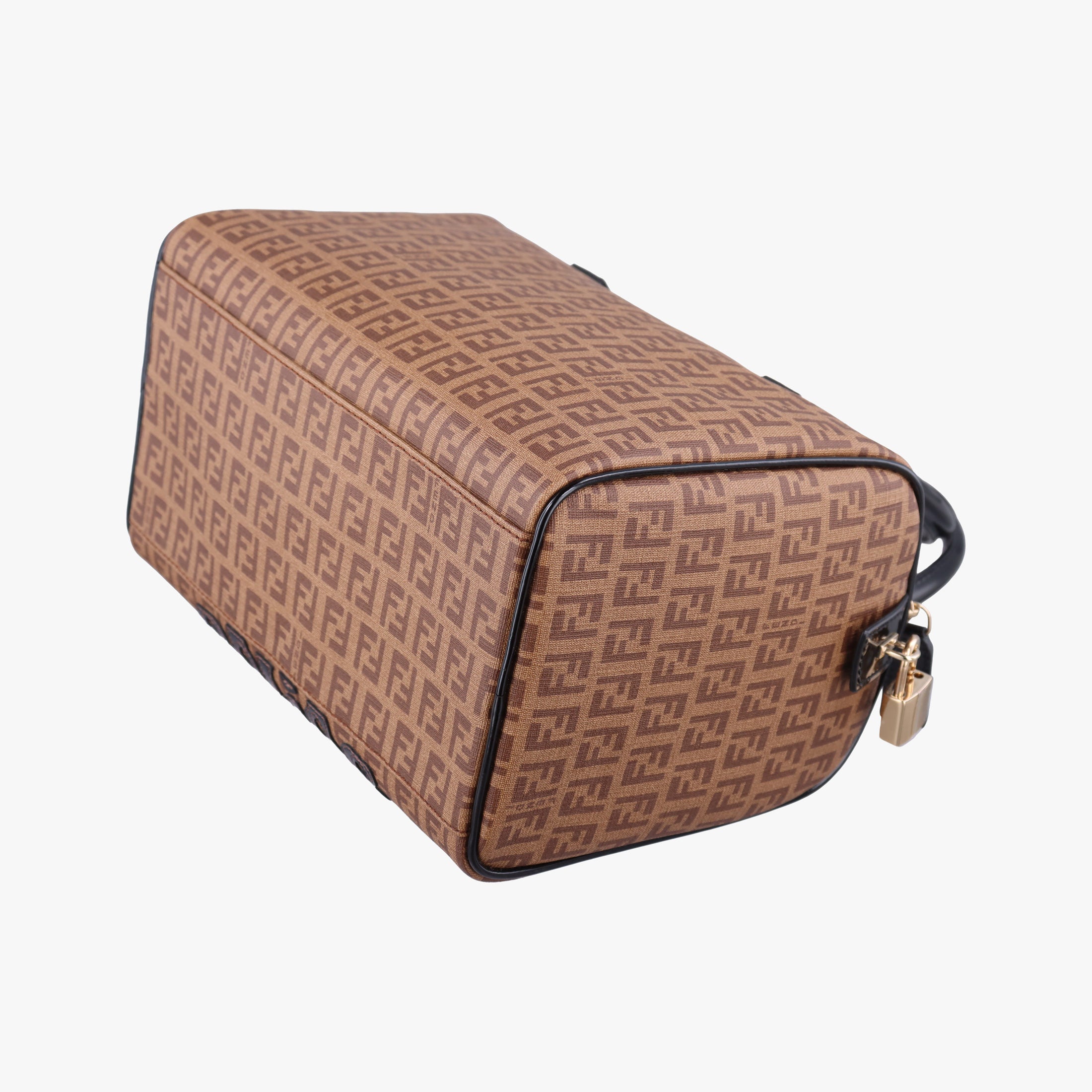 Pre-owned Fendi Zucchino Boston Brown×Black PVC Coated Canvas×Patent 8BL068 handbag | stylenewstar