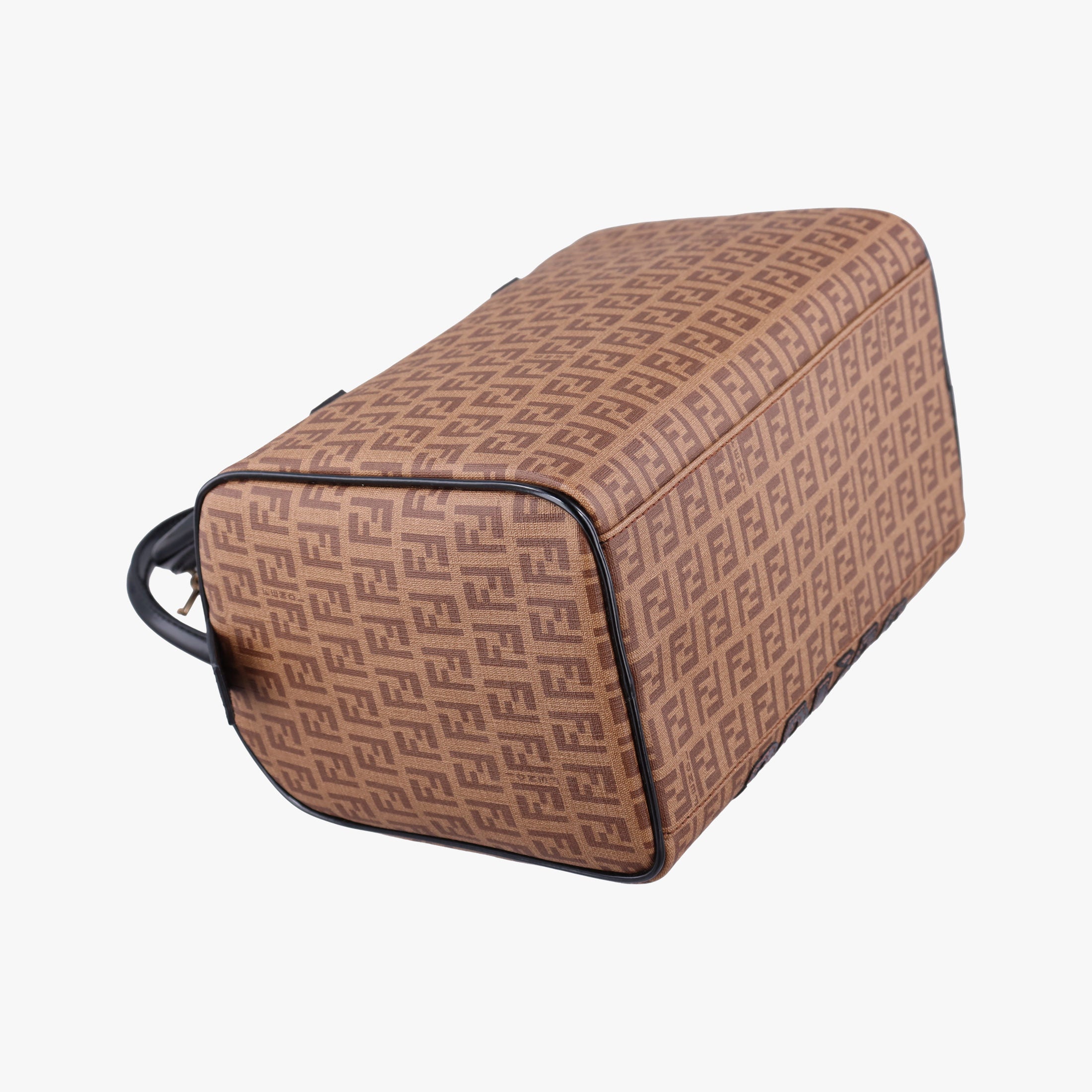 Pre-owned Fendi Zucchino Boston Brown×Black PVC Coated Canvas×Patent 8BL068 handbag | stylenewstar