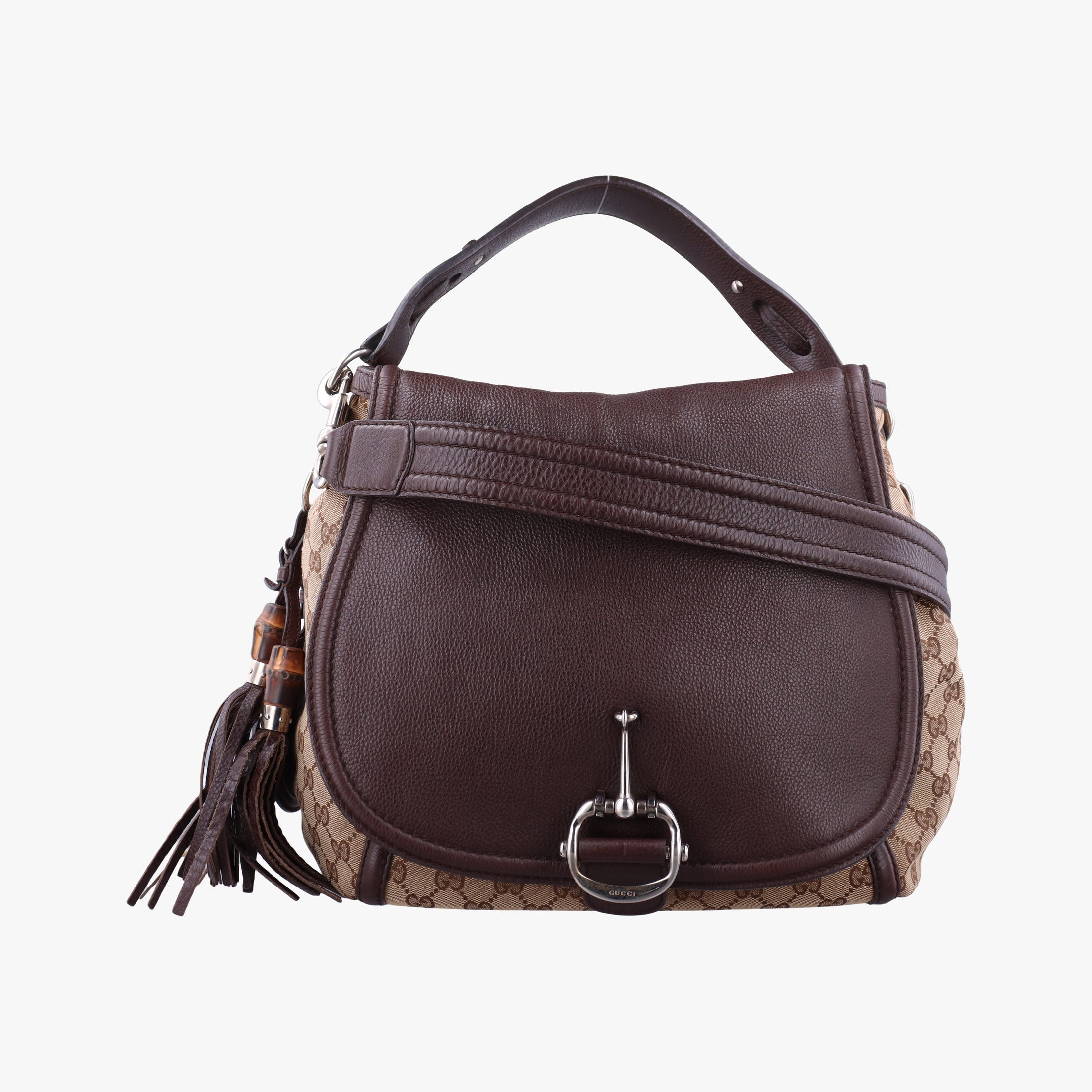Vintage Gucci Guccissima Techno Horsebit Brown x Burgundy canvas×leather 240236 shoulderbag | stylenewstar