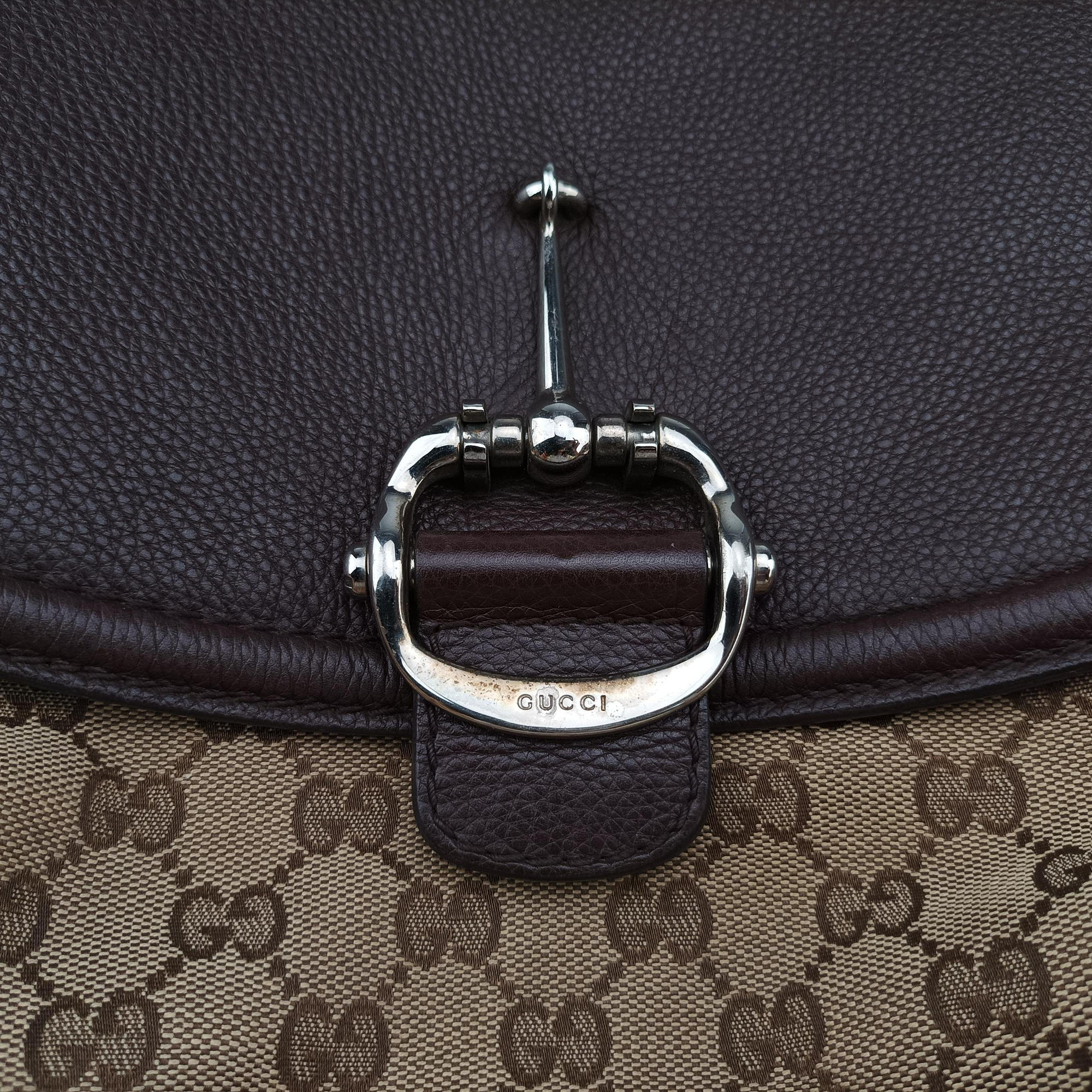 Vintage Gucci Guccissima Techno Horsebit Brown x Burgundy canvas×leather 240236 shoulderbag | stylenewstar