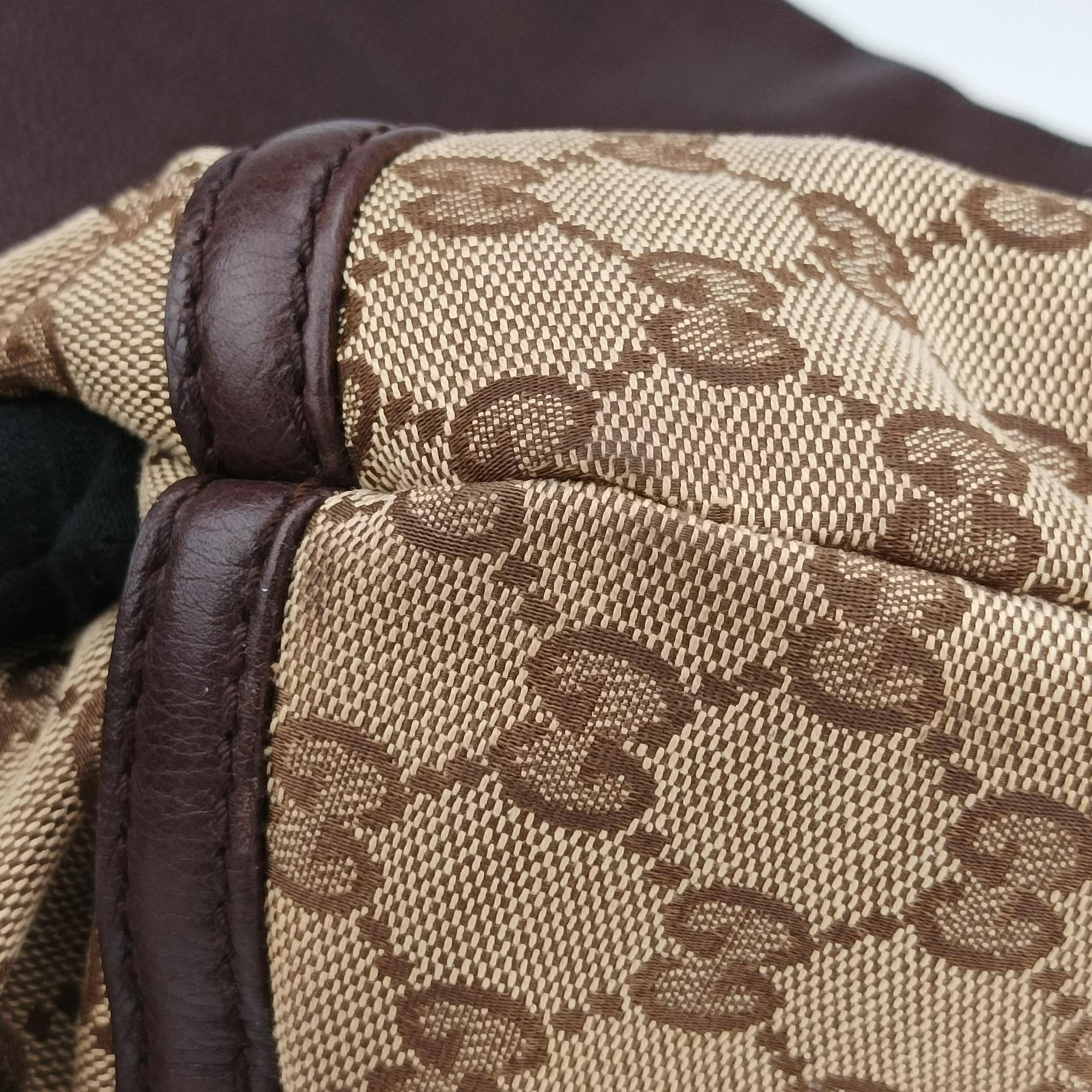 Vintage Gucci Guccissima Techno Horsebit Brown x Burgundy canvas×leather 240236 shoulderbag | stylenewstar