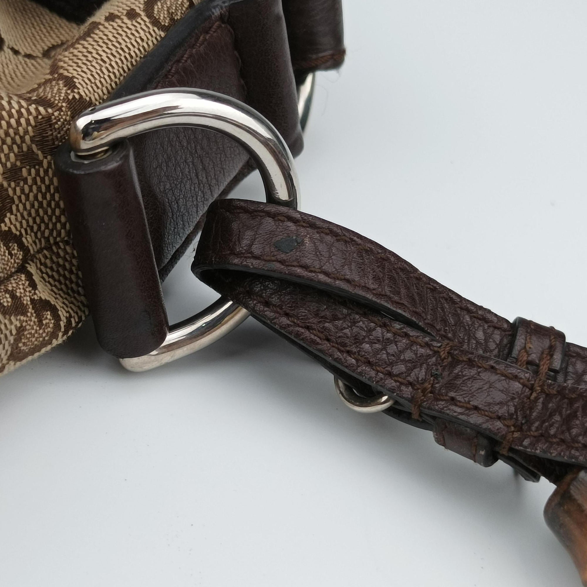 Vintage Gucci Guccissima Techno Horsebit Brown x Burgundy canvas×leather 240236 shoulderbag | stylenewstar