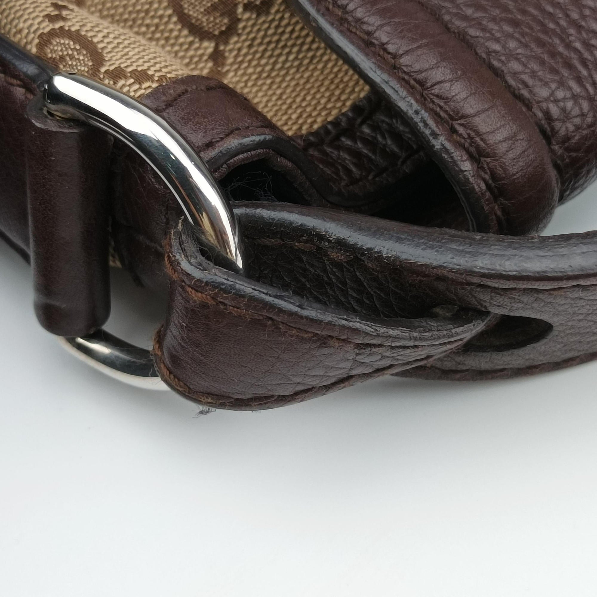 Vintage Gucci Guccissima Techno Horsebit Brown x Burgundy canvas×leather 240236 shoulderbag | stylenewstar