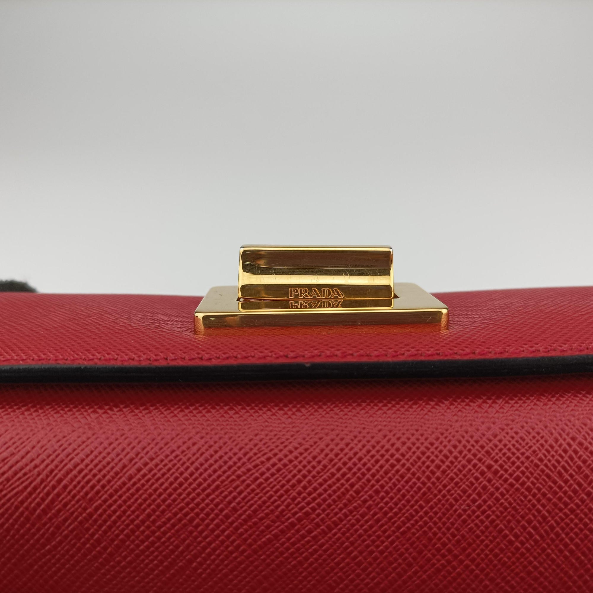 Pre-owned Prada Bicolor Box RedxBlack Saffiano Leather B5043C shoulderbag | stylenewstar
