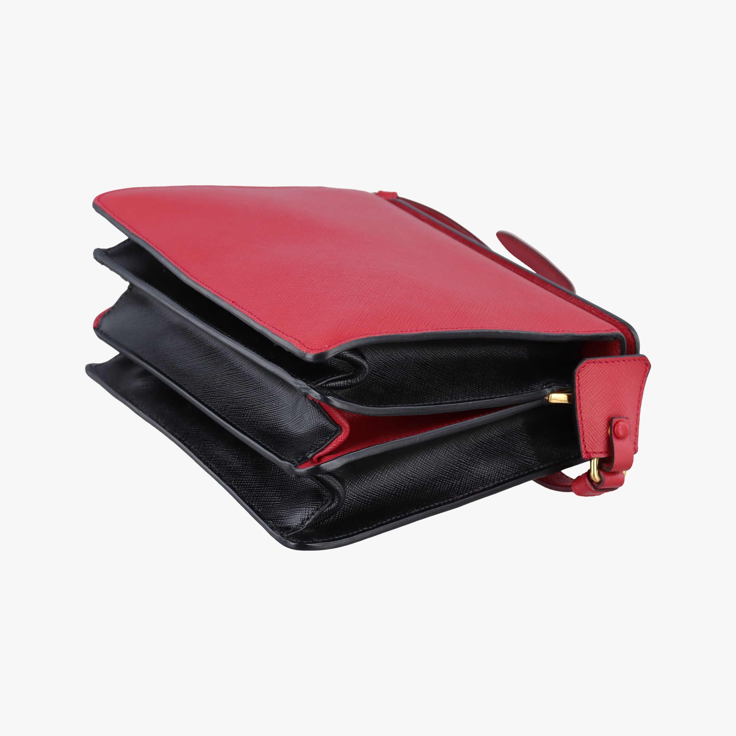 Pre-owned Prada Bicolor Box RedxBlack Saffiano Leather B5043C shoulderbag | stylenewstar