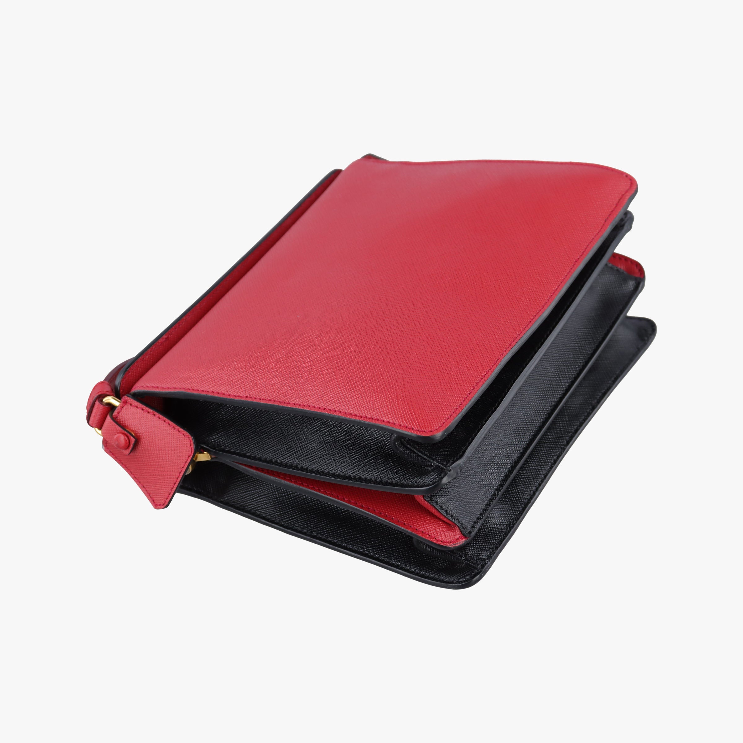 Pre-owned Prada Bicolor Box RedxBlack Saffiano Leather B5043C shoulderbag | stylenewstar