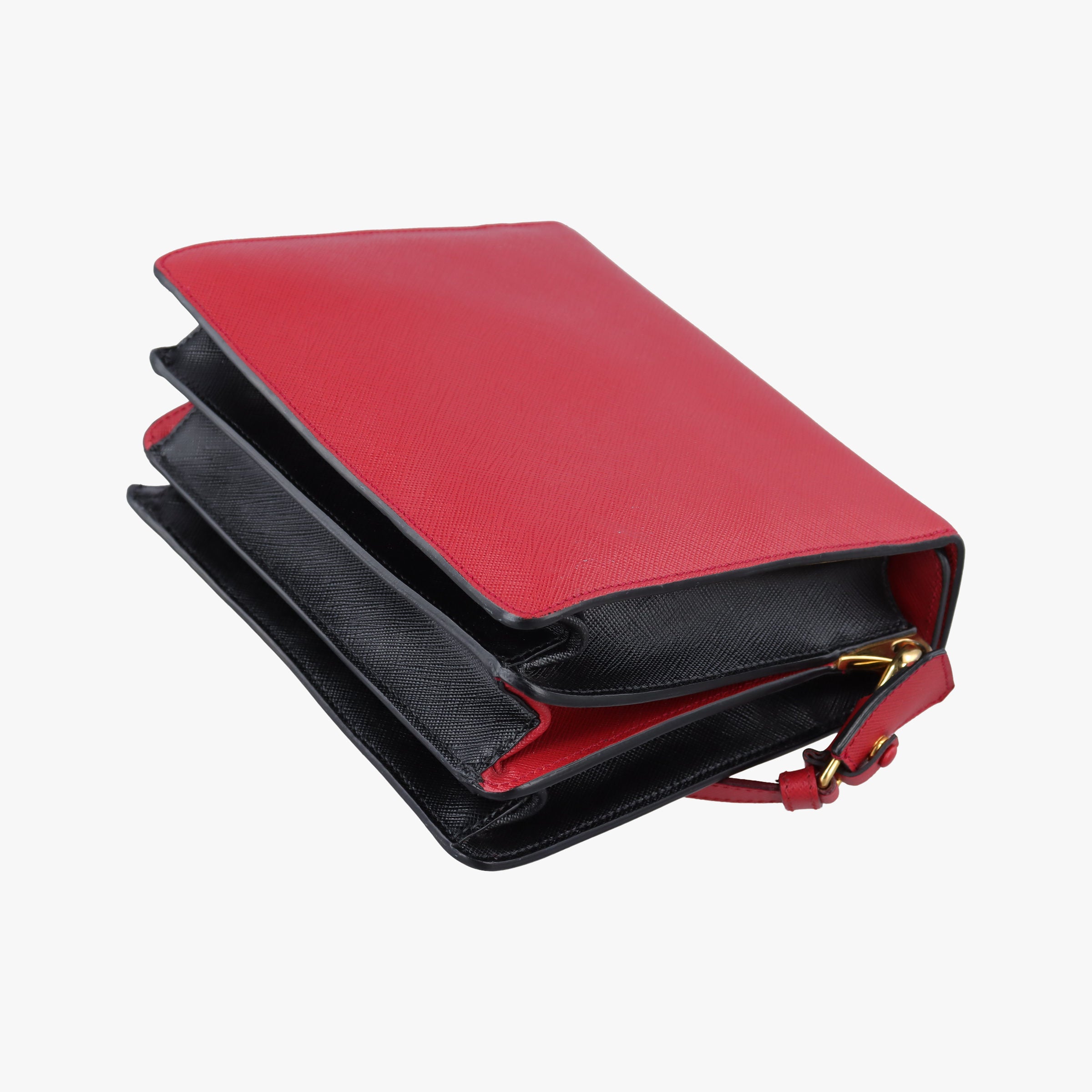 Pre-owned Prada Bicolor Box RedxBlack Saffiano Leather B5043C shoulderbag | stylenewstar