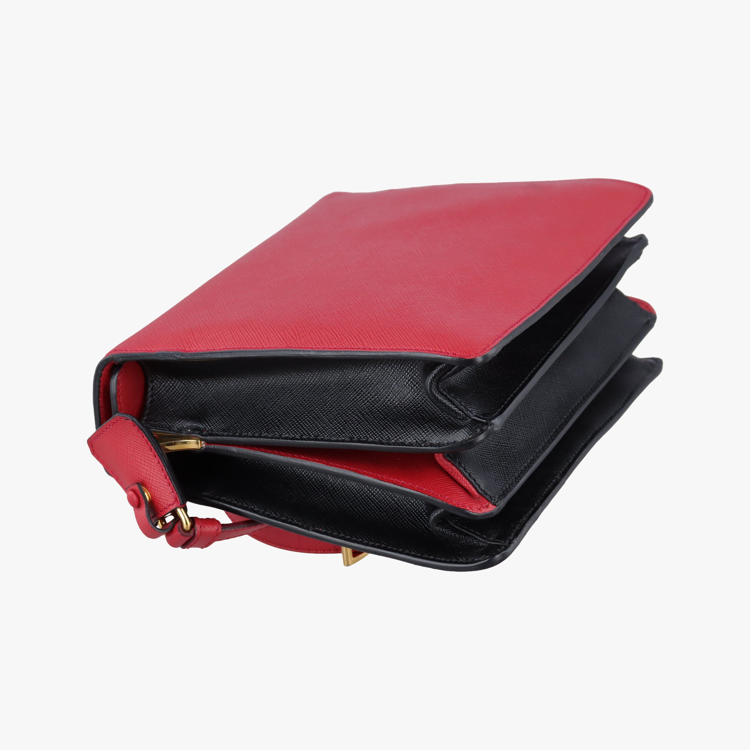 Pre-owned Prada Bicolor Box RedxBlack Saffiano Leather B5043C shoulderbag | stylenewstar
