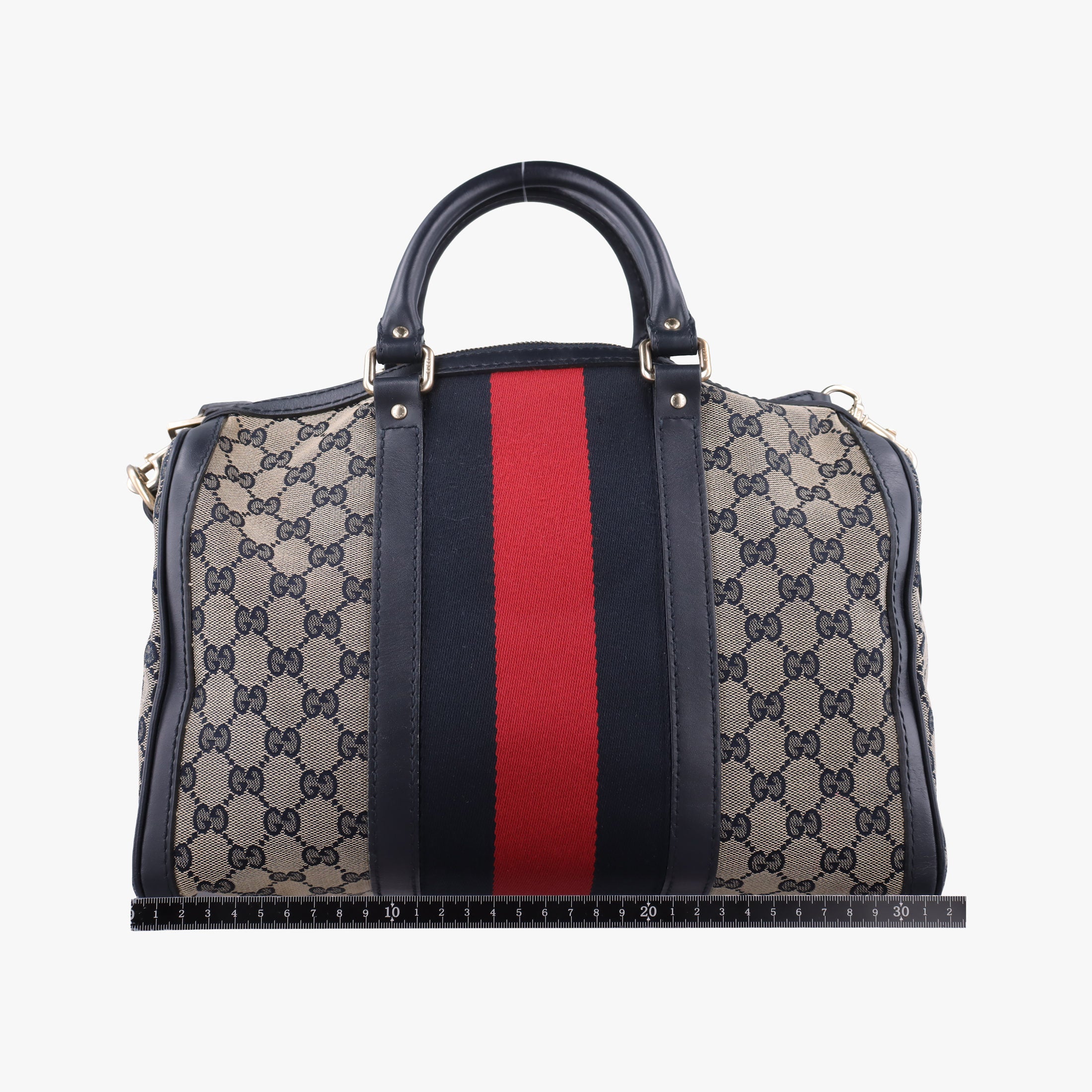 Pre-owned Gucci Sherry Line Navy×red×beige canvas×leather 247205 shoulderbag | stylenewstar