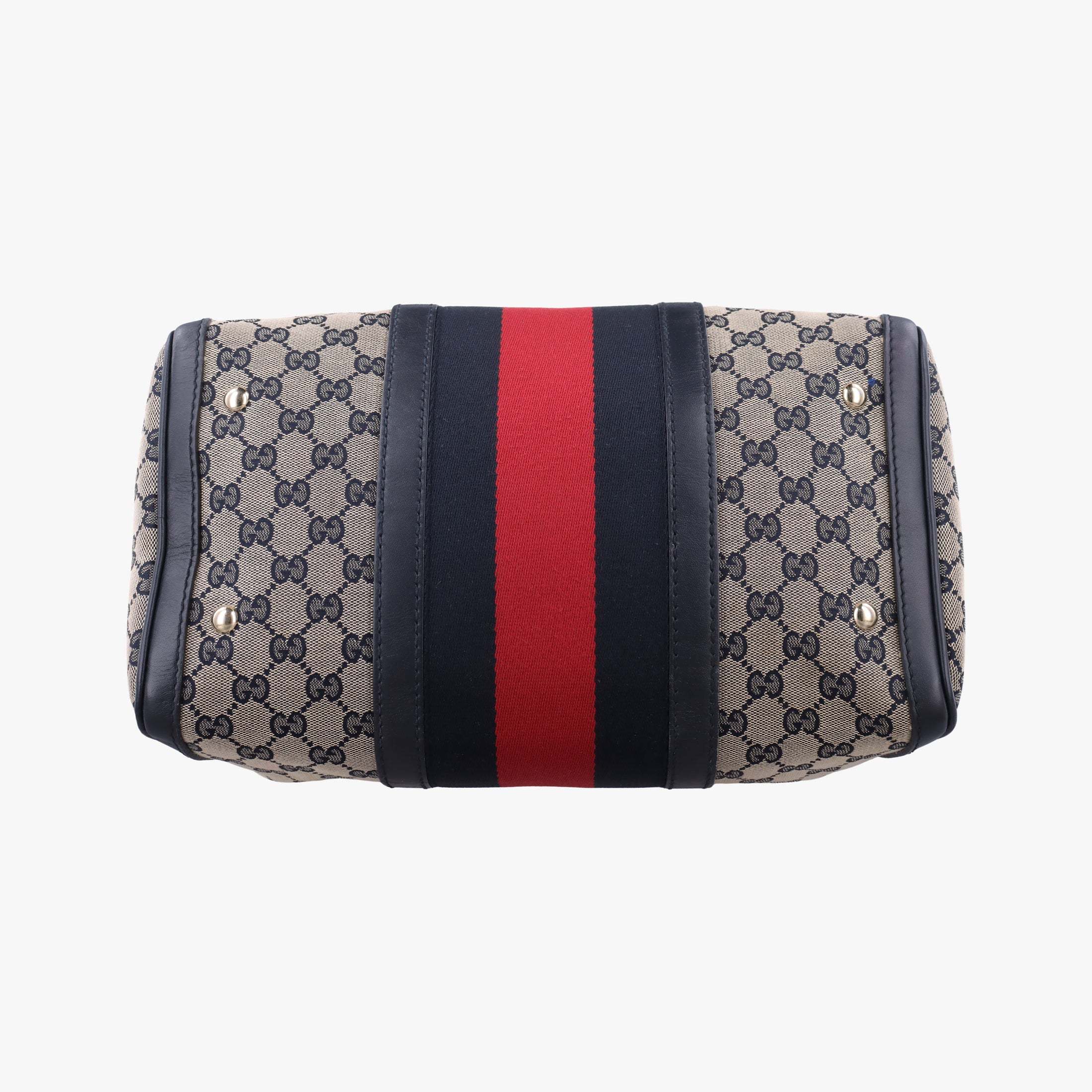 Pre-owned Gucci Sherry Line Navy×red×beige canvas×leather 247205 shoulderbag | stylenewstar