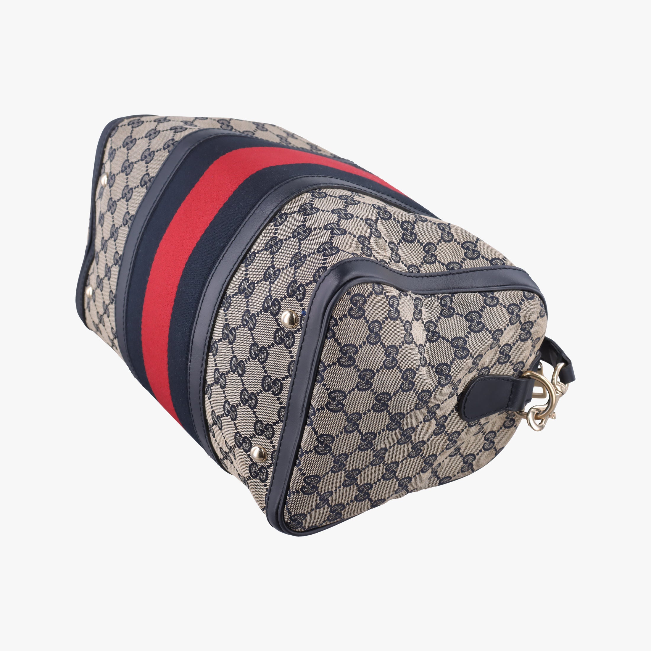Pre-owned Gucci Sherry Line Navy×red×beige canvas×leather 247205 shoulderbag | stylenewstar