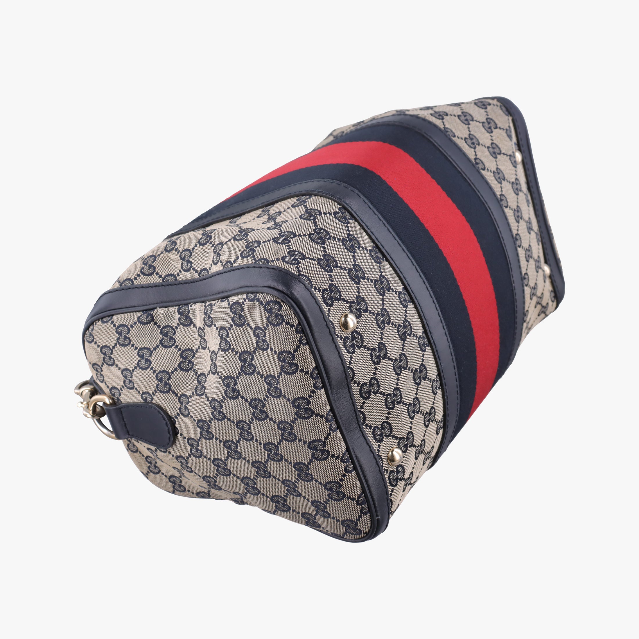 Pre-owned Gucci Sherry Line Navy×red×beige canvas×leather 247205 shoulderbag | stylenewstar