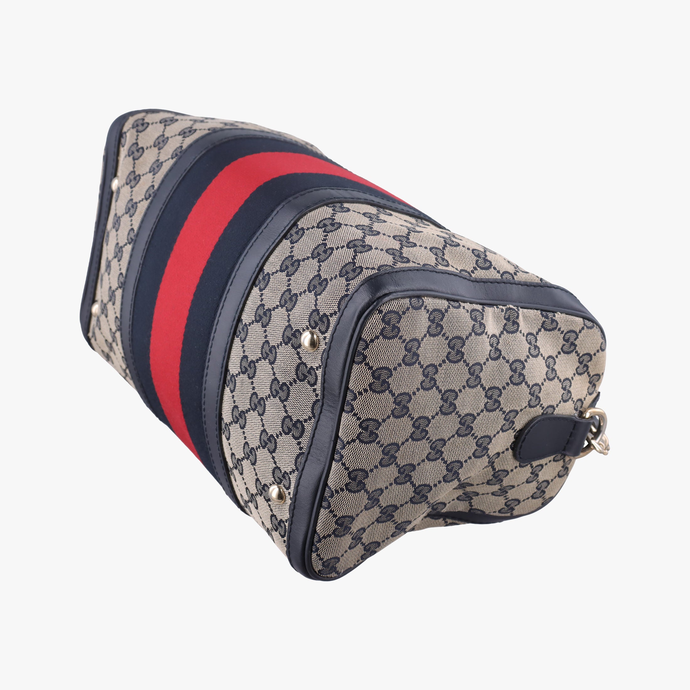Pre-owned Gucci Sherry Line Navy×red×beige canvas×leather 247205 shoulderbag | stylenewstar