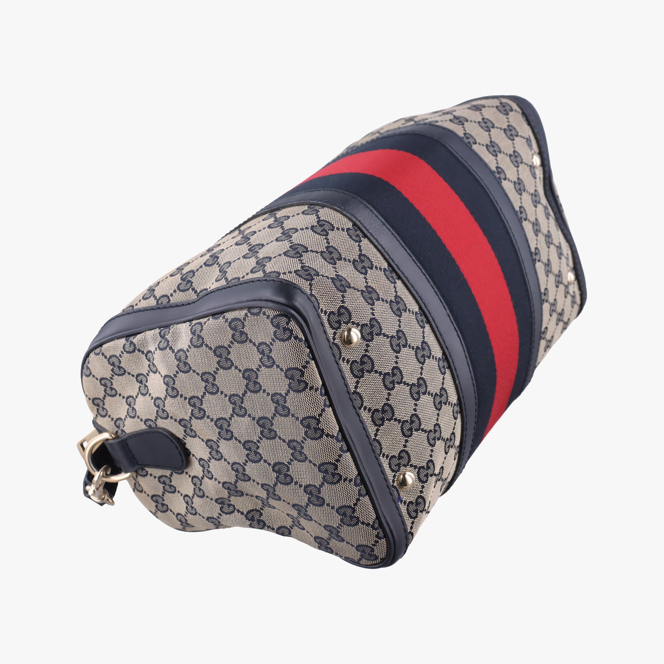 Pre-owned Gucci Sherry Line Navy×red×beige canvas×leather 247205 shoulderbag | stylenewstar