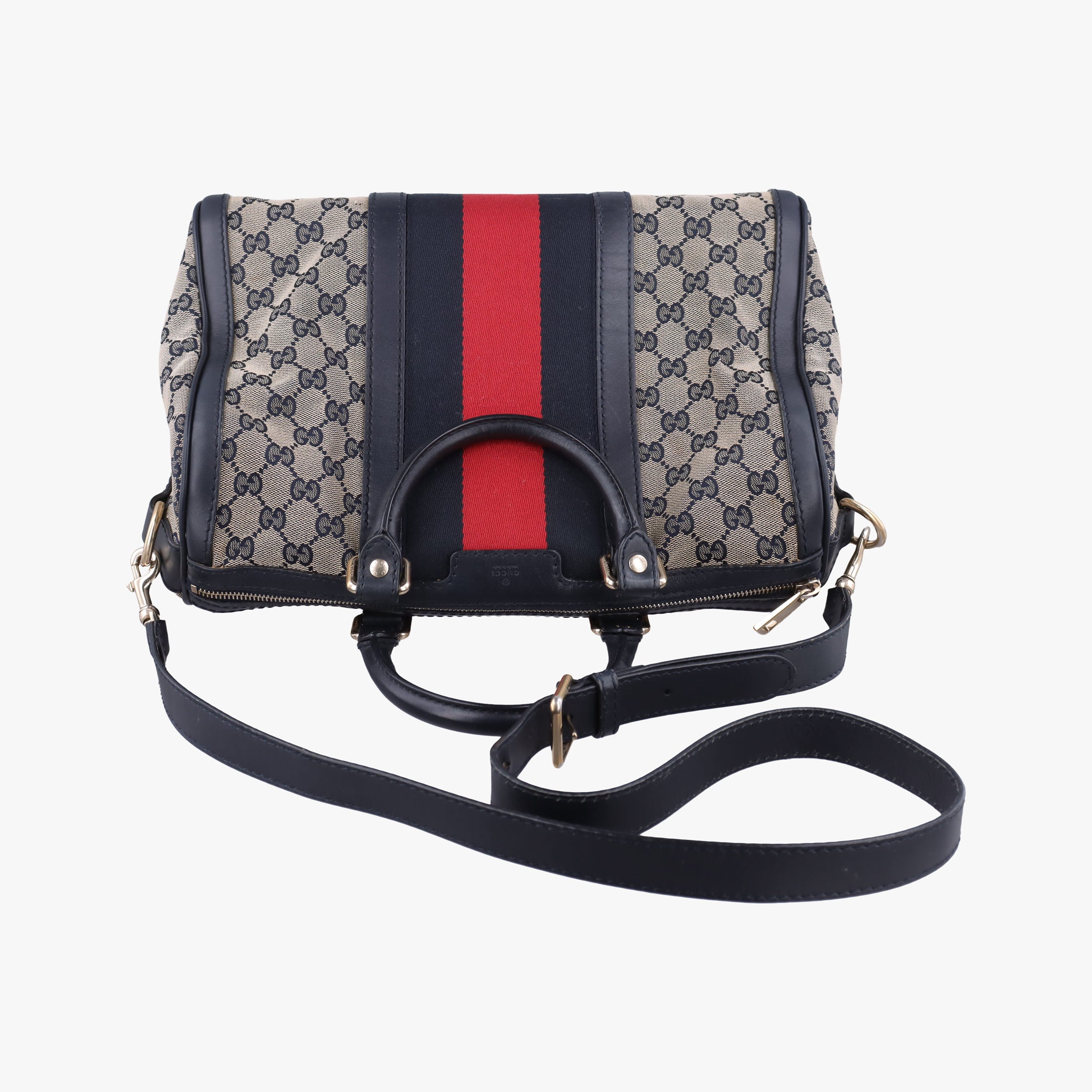 Pre-owned Gucci Sherry Line Navy×red×beige canvas×leather 247205 shoulderbag | stylenewstar