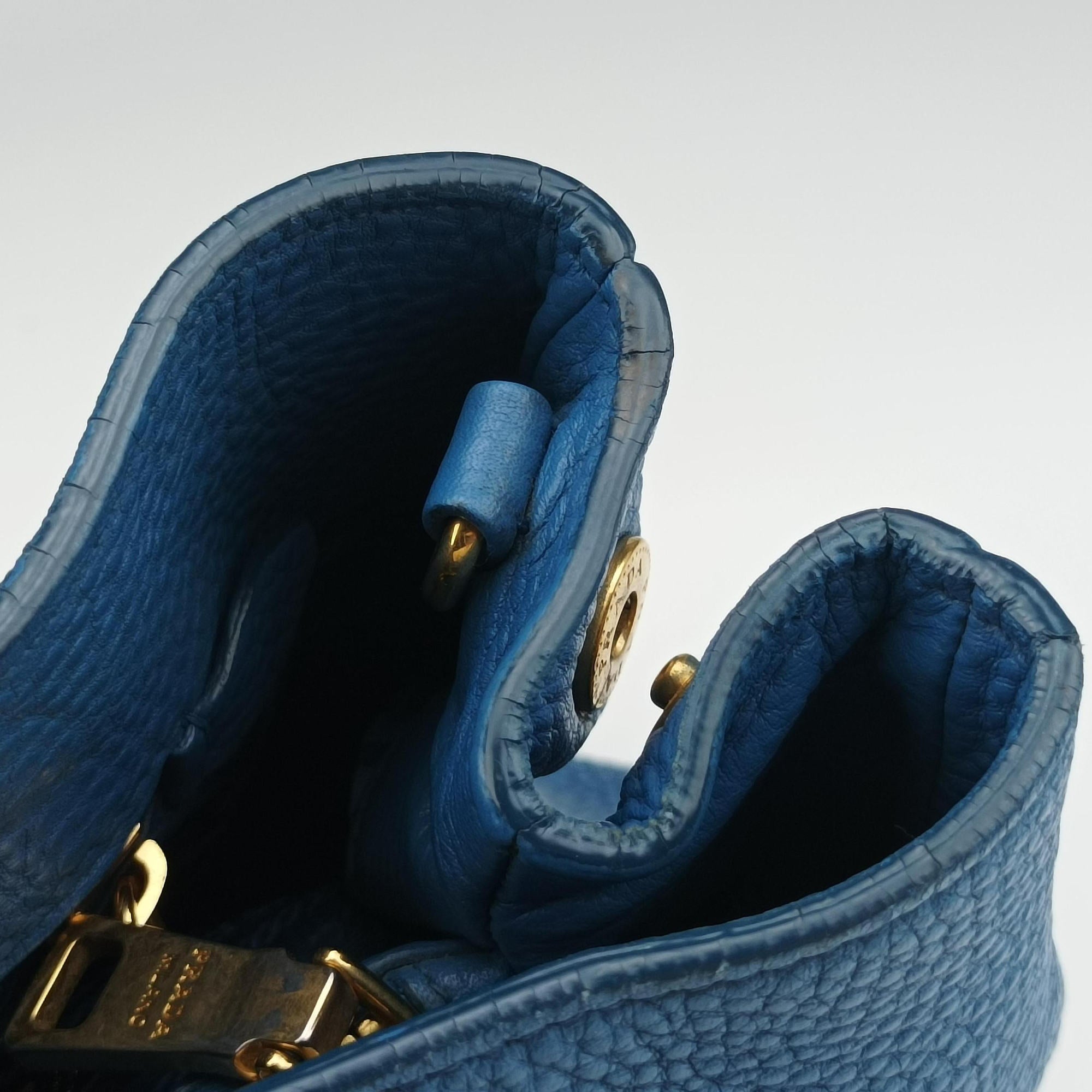 Pre-owned Prada Shopping Tote Blue Leather BN2579 shoulderbag | stylenewstar